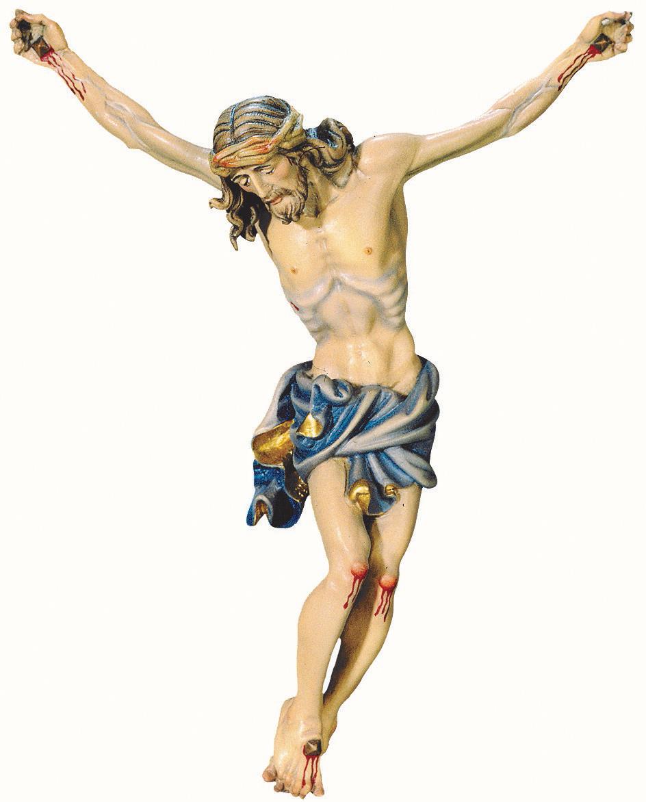 Jesus Christus Körper barock in Ahornholz - Blaues Tuch