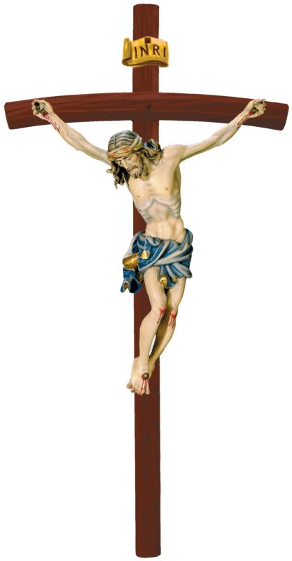 Christuskörper auf gebogenen Balken - Blaues Tuch