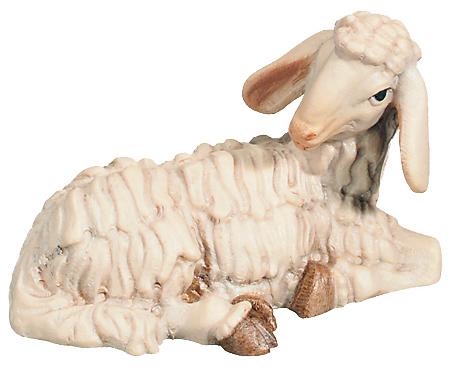 Lying Sheep carved in maple wood - color