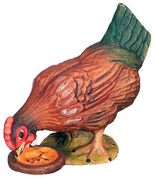Hen carved in wood - color