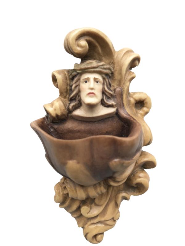 Weihwasser-Kessel mit Relief Christus aus Holz - mit Ölfarben lasiert