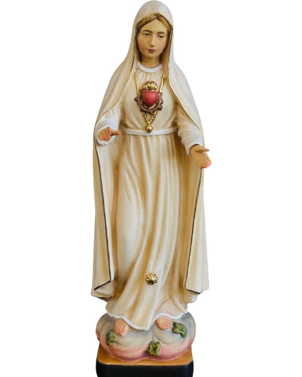 Fatima Sacred Heart of Mary in wood - color