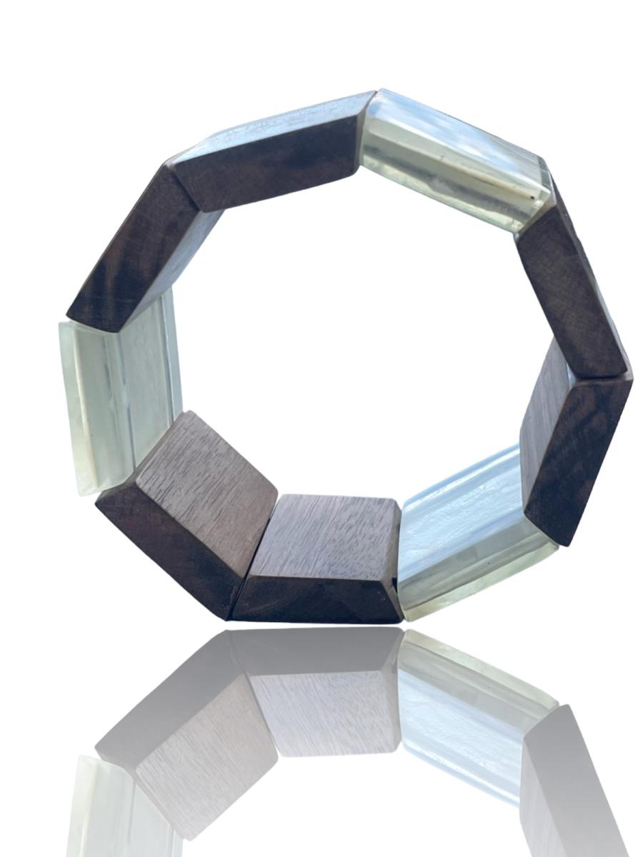 Pulsera de madera natural y nácar