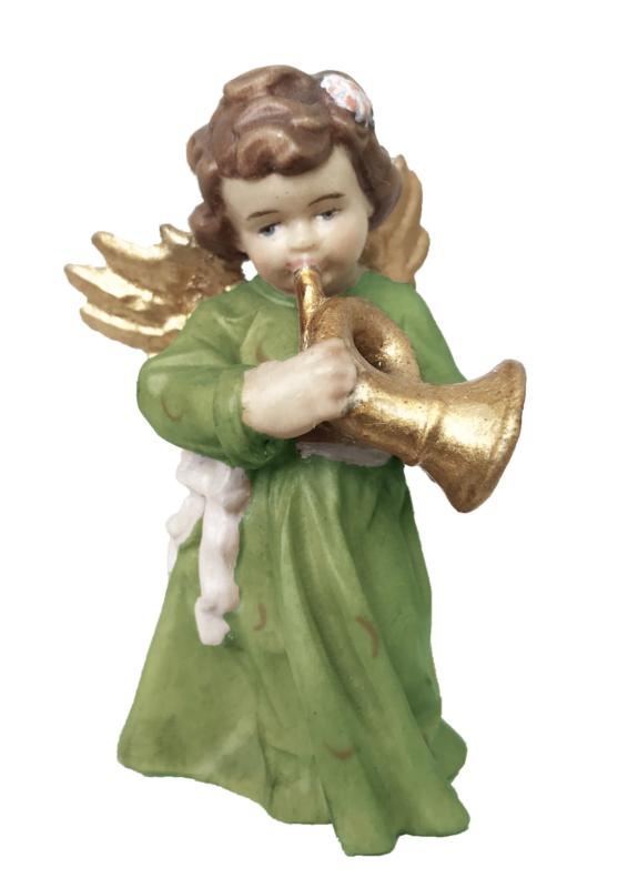 Angel with Trumpet carved in wood - color