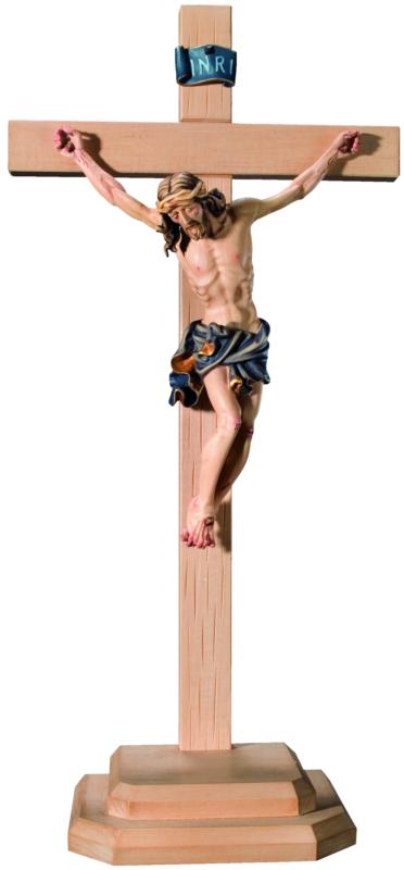 Christuskörper auf Sockel und geradem Balken - Blaues Tuch