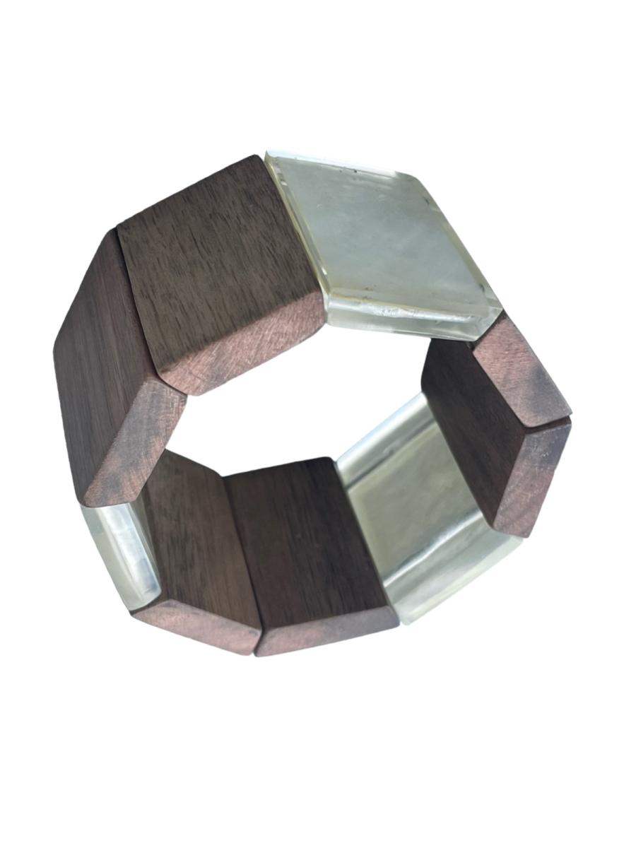 Pulsera de madera natural y nácar