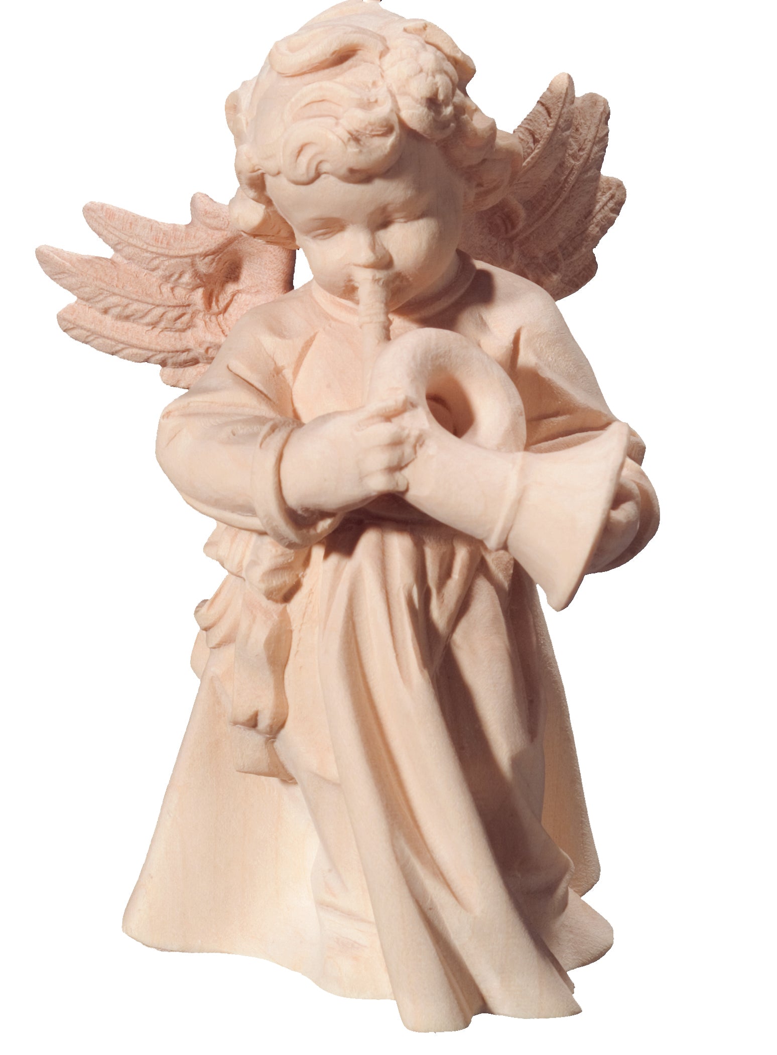 Angel with Trumpet carved in wood - color