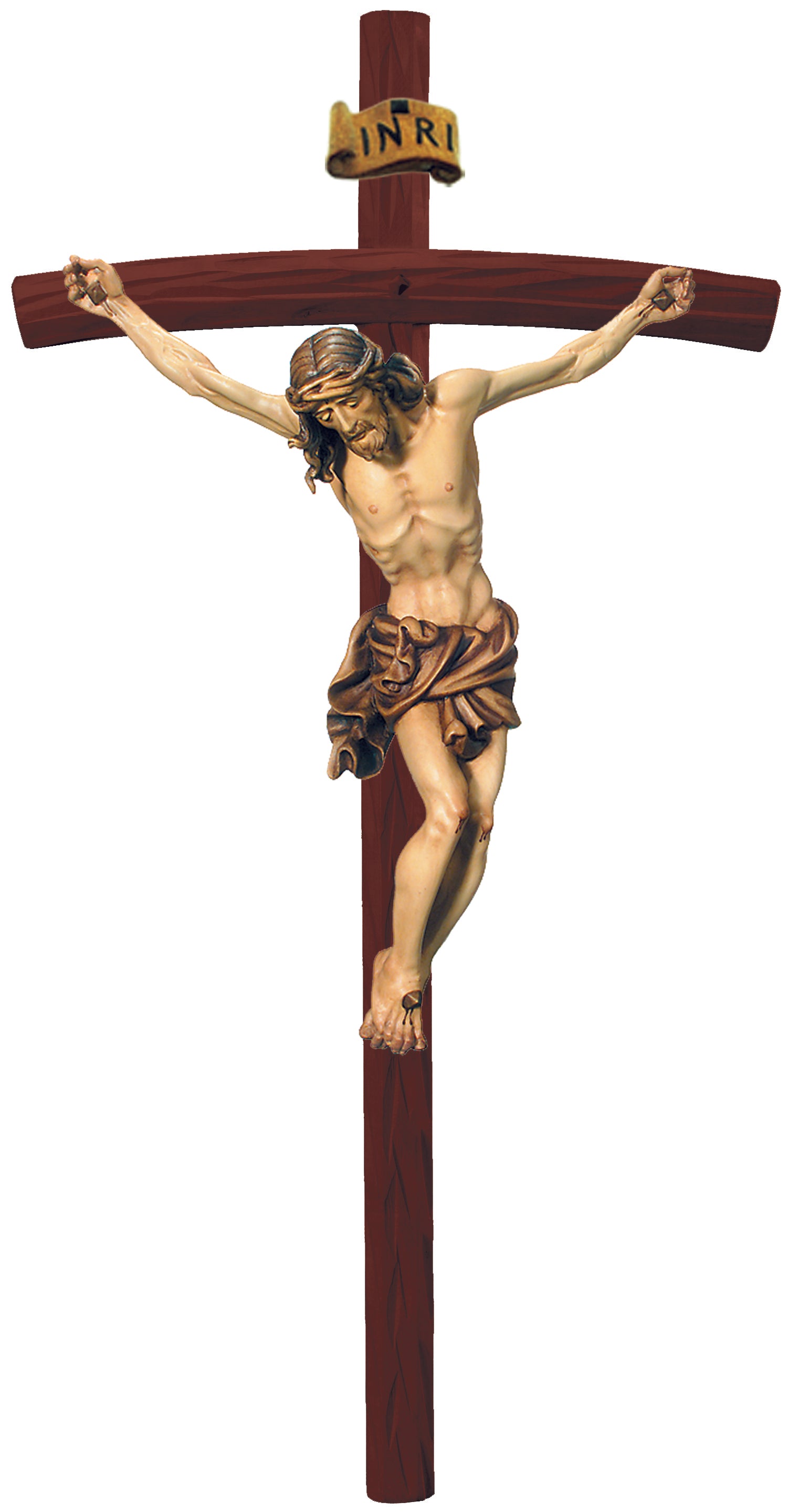 Christuskörper auf gebogenen Balken - Blaues Tuch