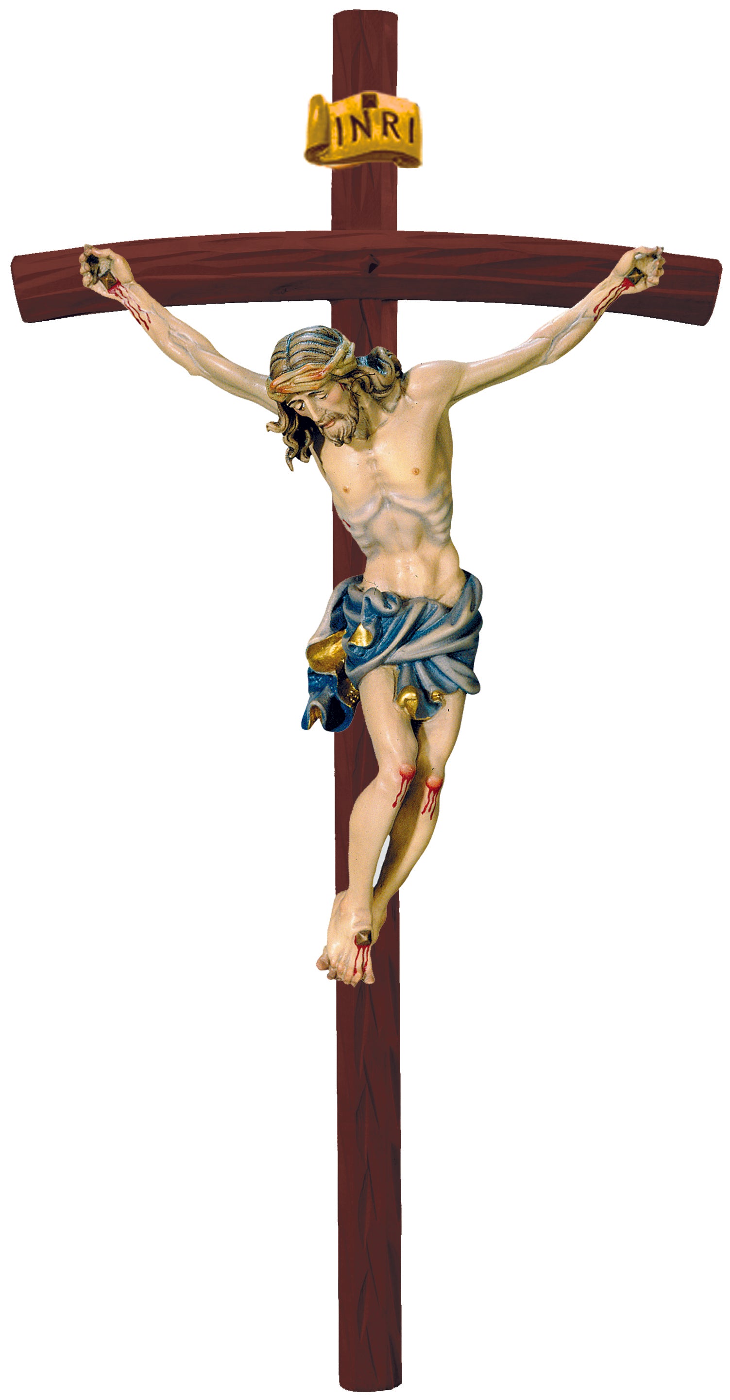 Christuskörper auf gebogenen Balken - Blaues Tuch