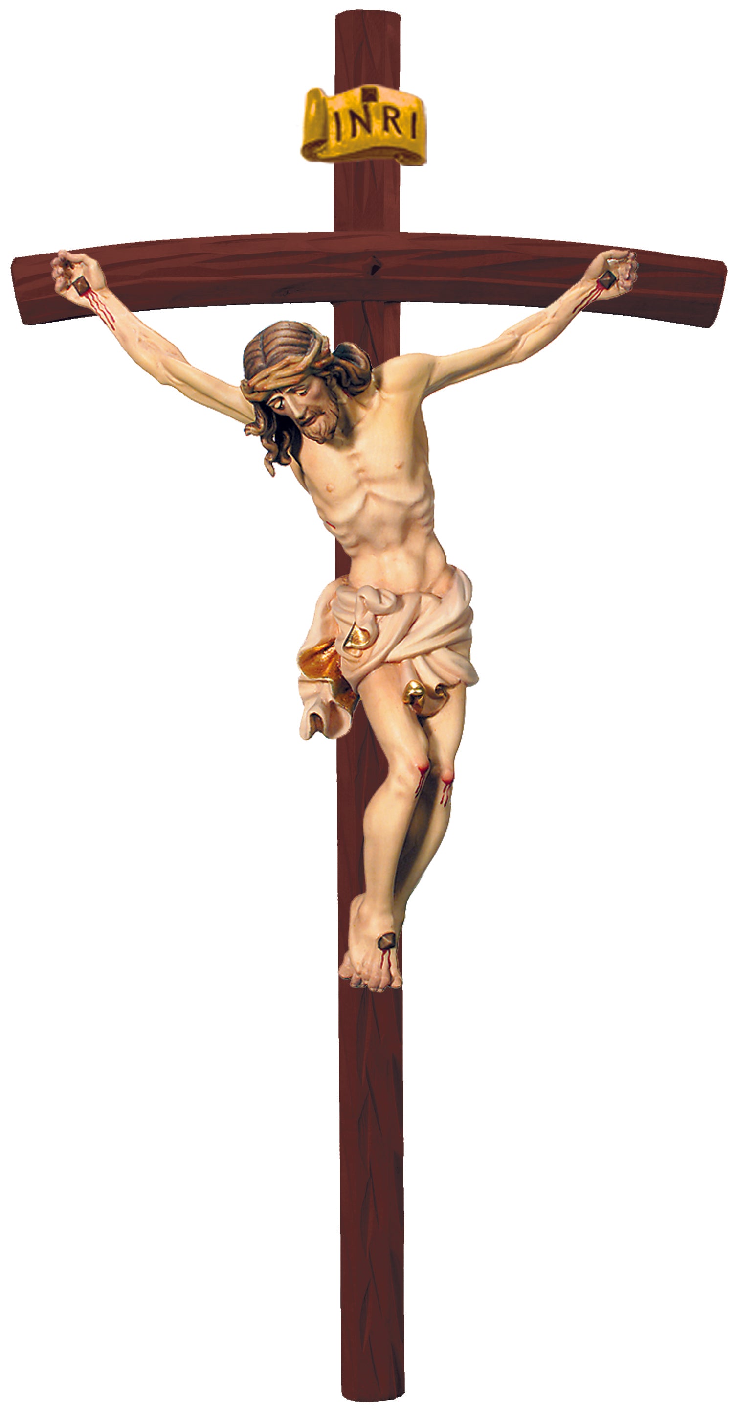 Christuskörper auf gebogenen Balken - Blaues Tuch