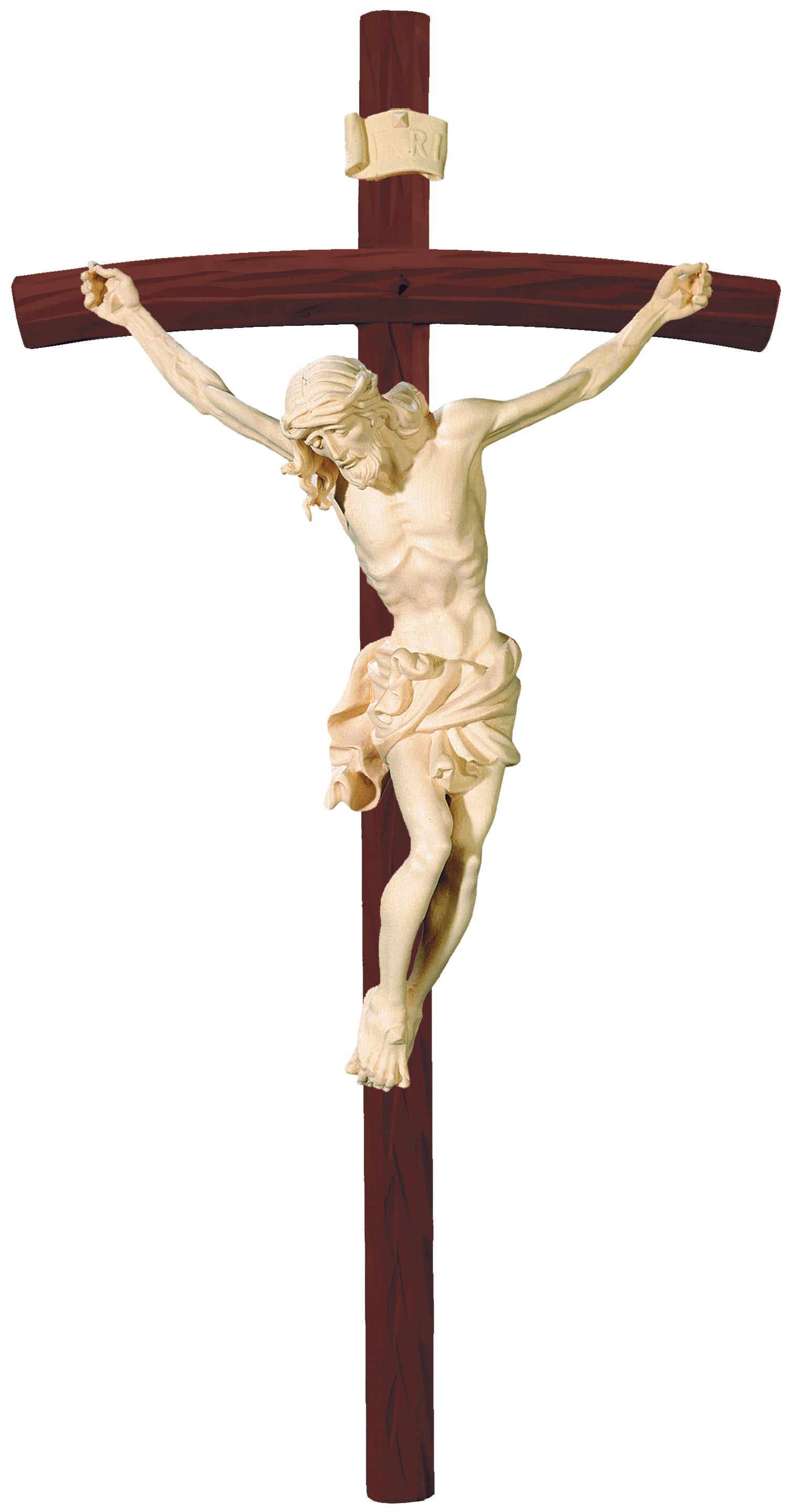 Christuskörper auf gebogenen Balken - Blaues Tuch