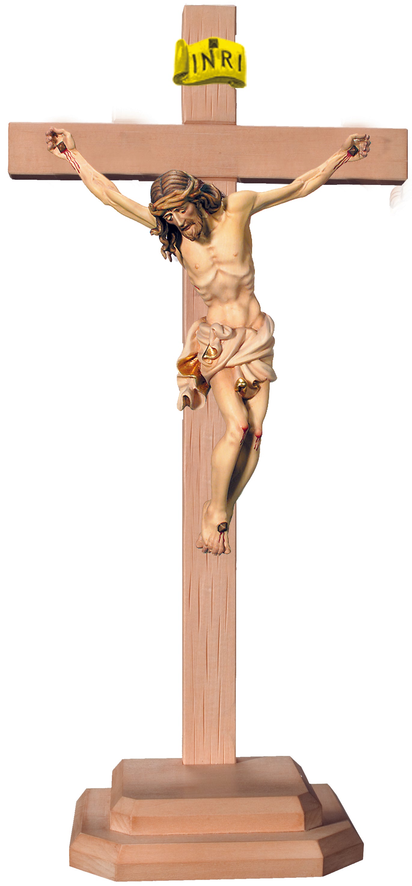 Christuskörper auf Sockel und geradem Balken - Blaues Tuch