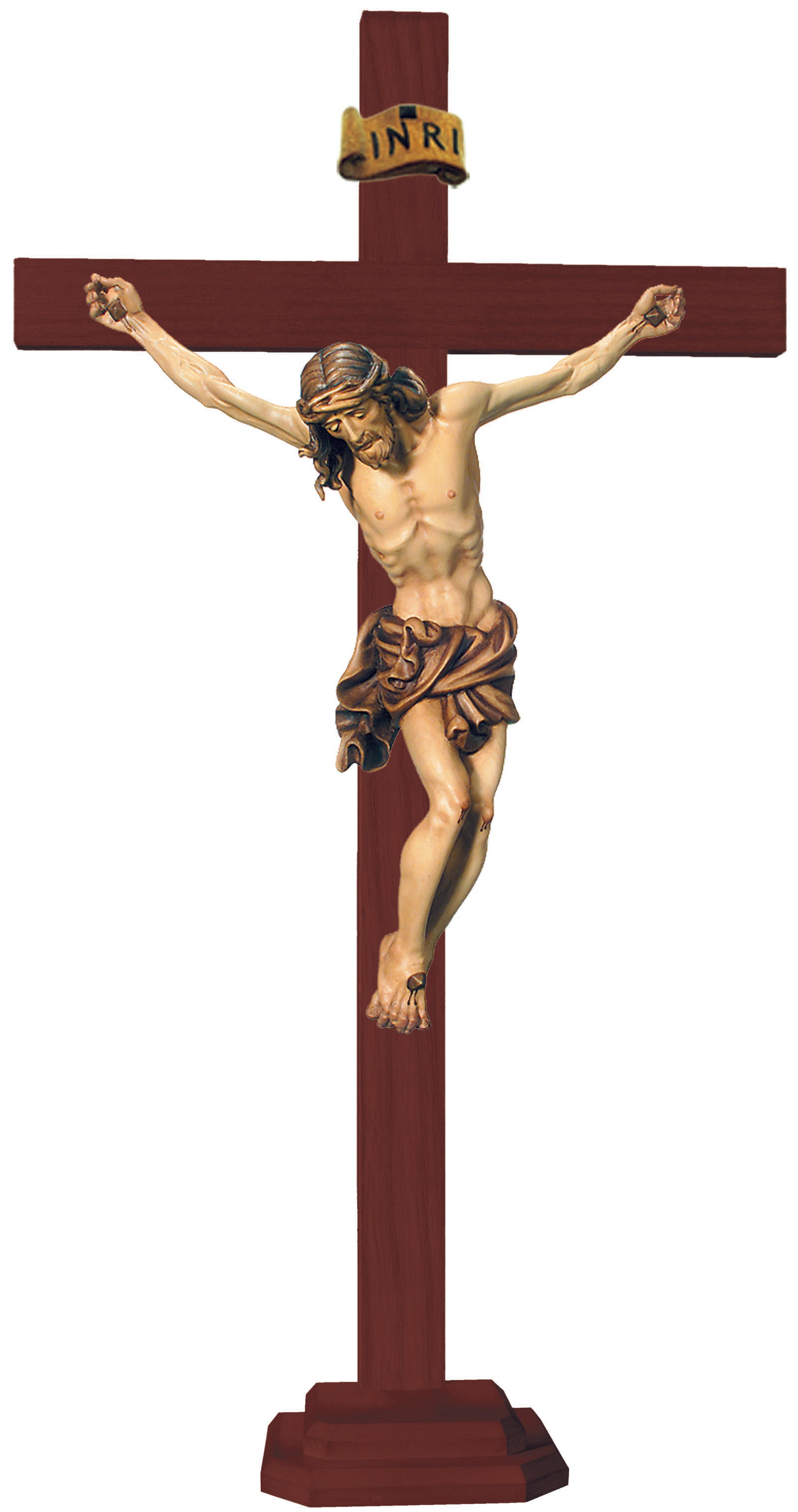 Christuskörper auf geraden Balken mit Sockel - Blaues Tuch