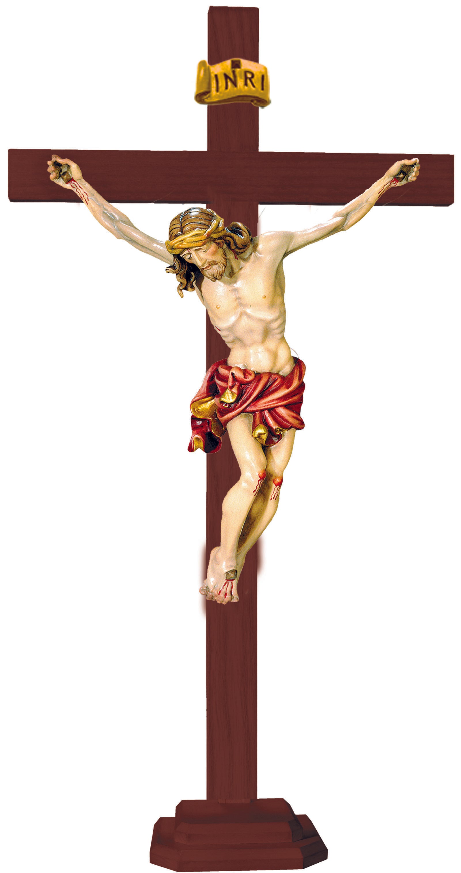 Christuskörper auf geraden Balken mit Sockel - Blaues Tuch