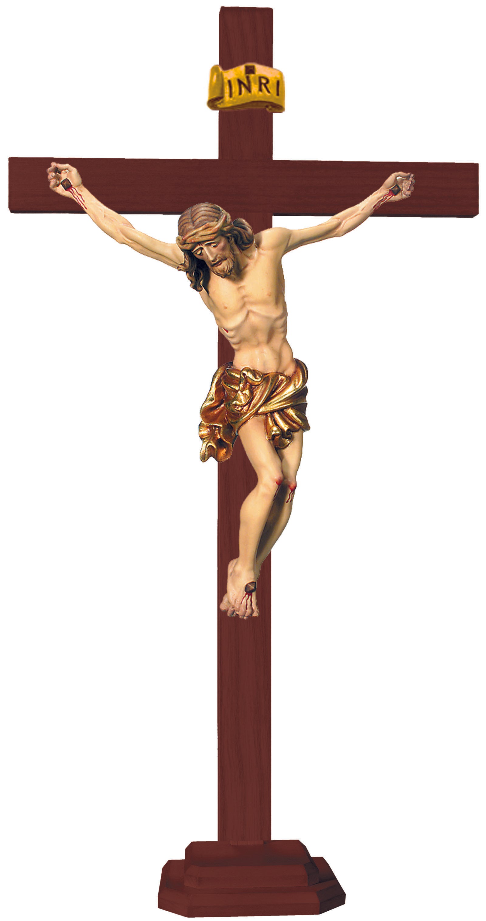 Christuskörper auf geraden Balken mit Sockel - Blaues Tuch