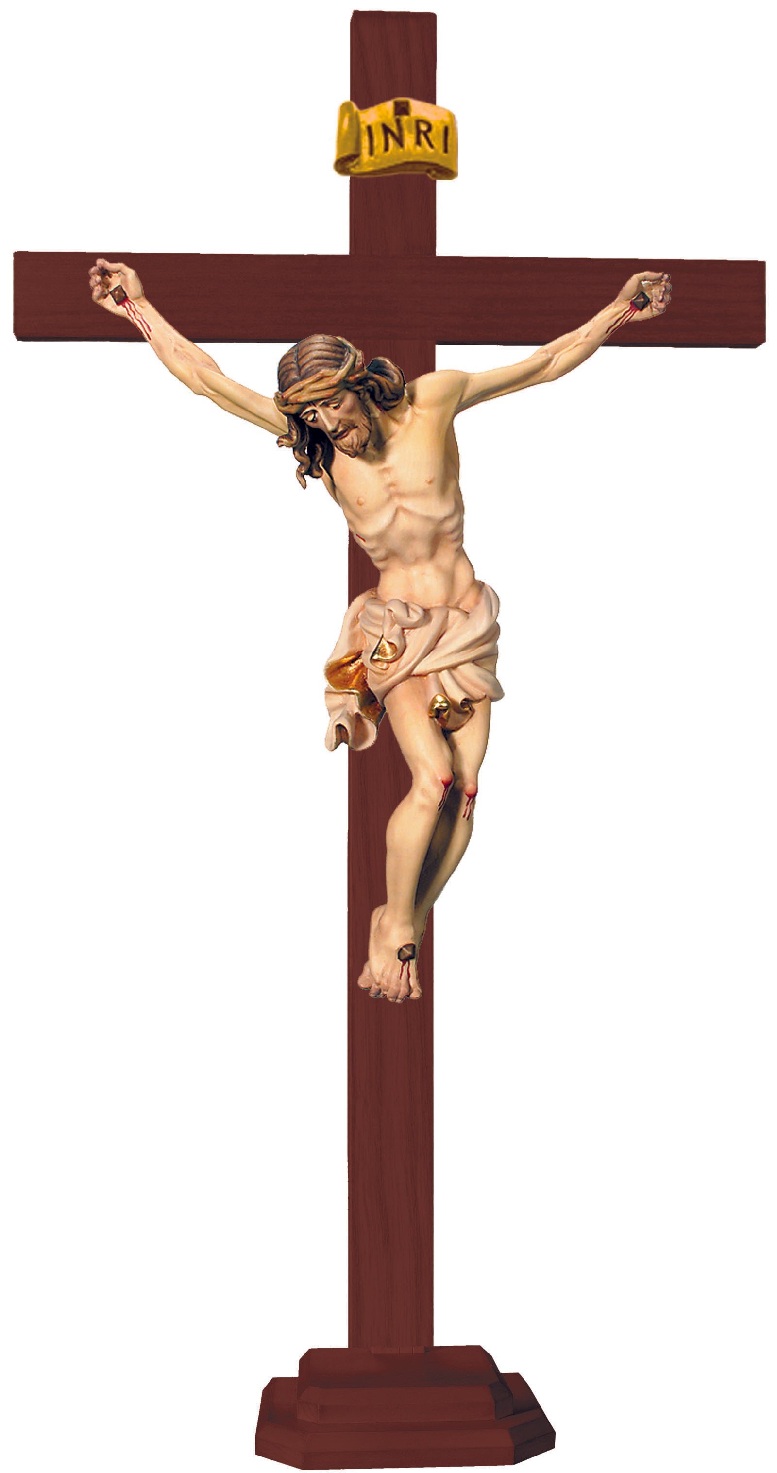 Christuskörper auf geraden Balken mit Sockel - Blaues Tuch