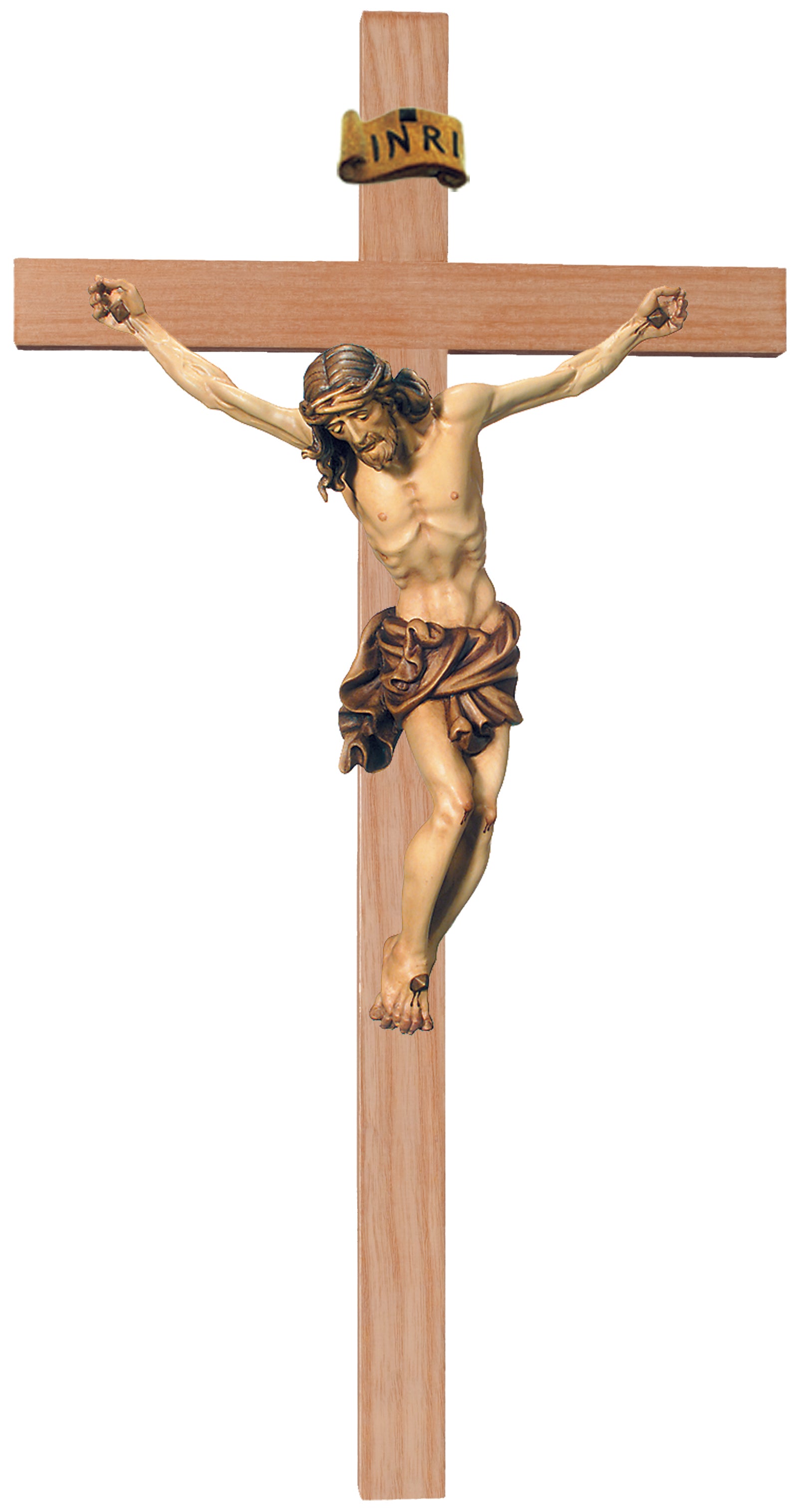 Christus- Körper auf geradem Balken - Blaues Tuch