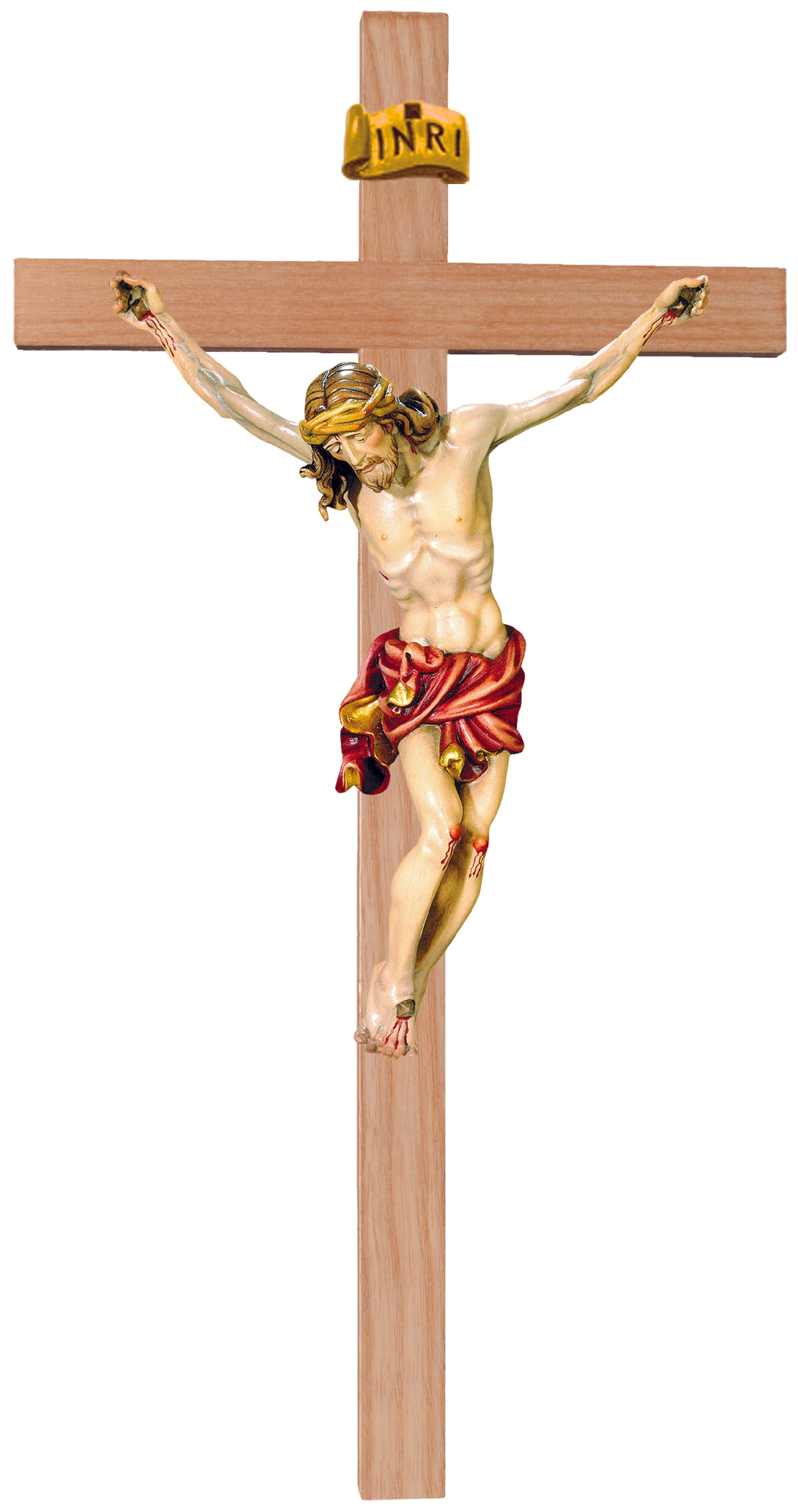 Christus- Körper auf geradem Balken - Blaues Tuch