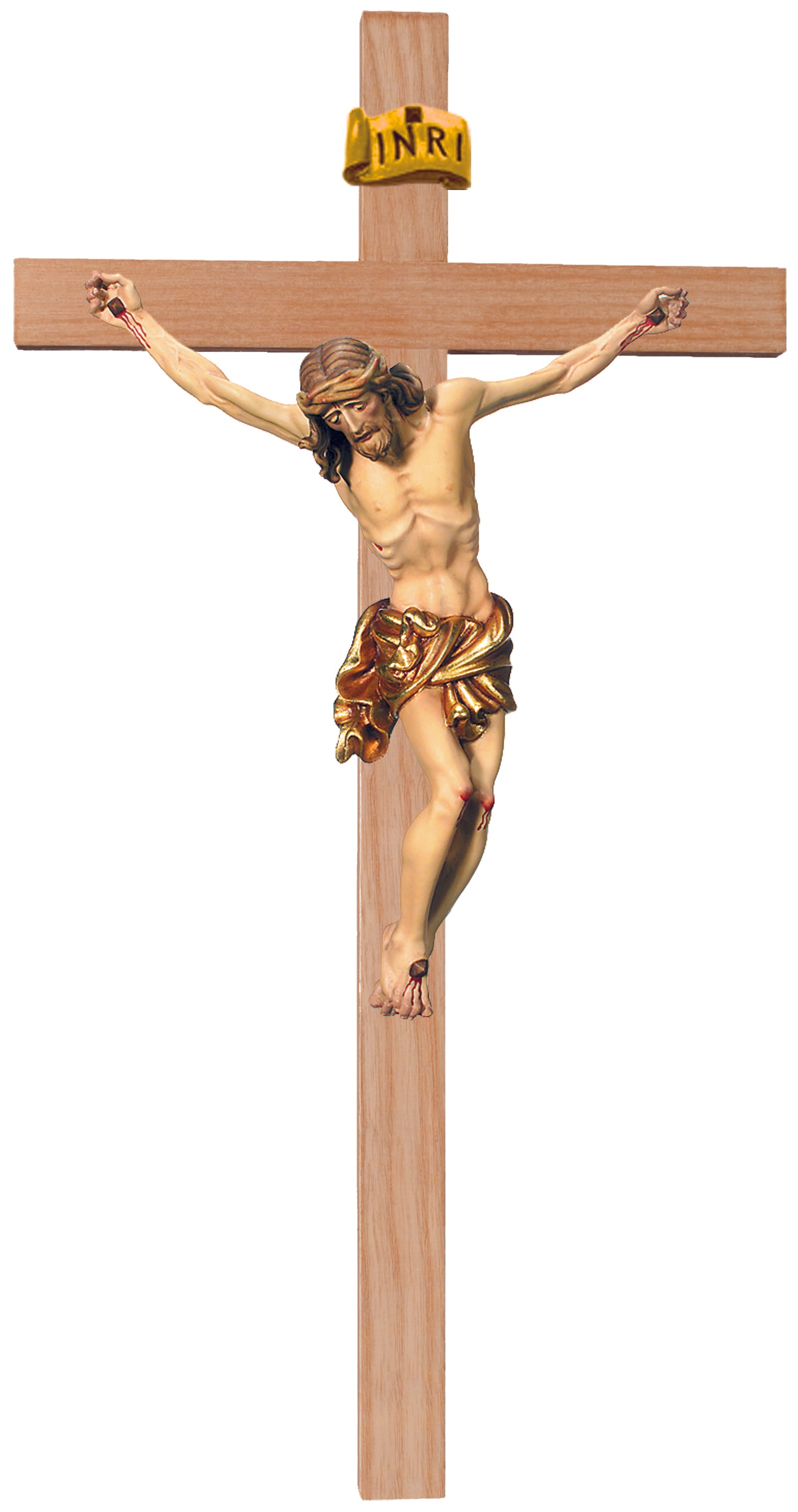 Christus- Körper auf geradem Balken - Blaues Tuch