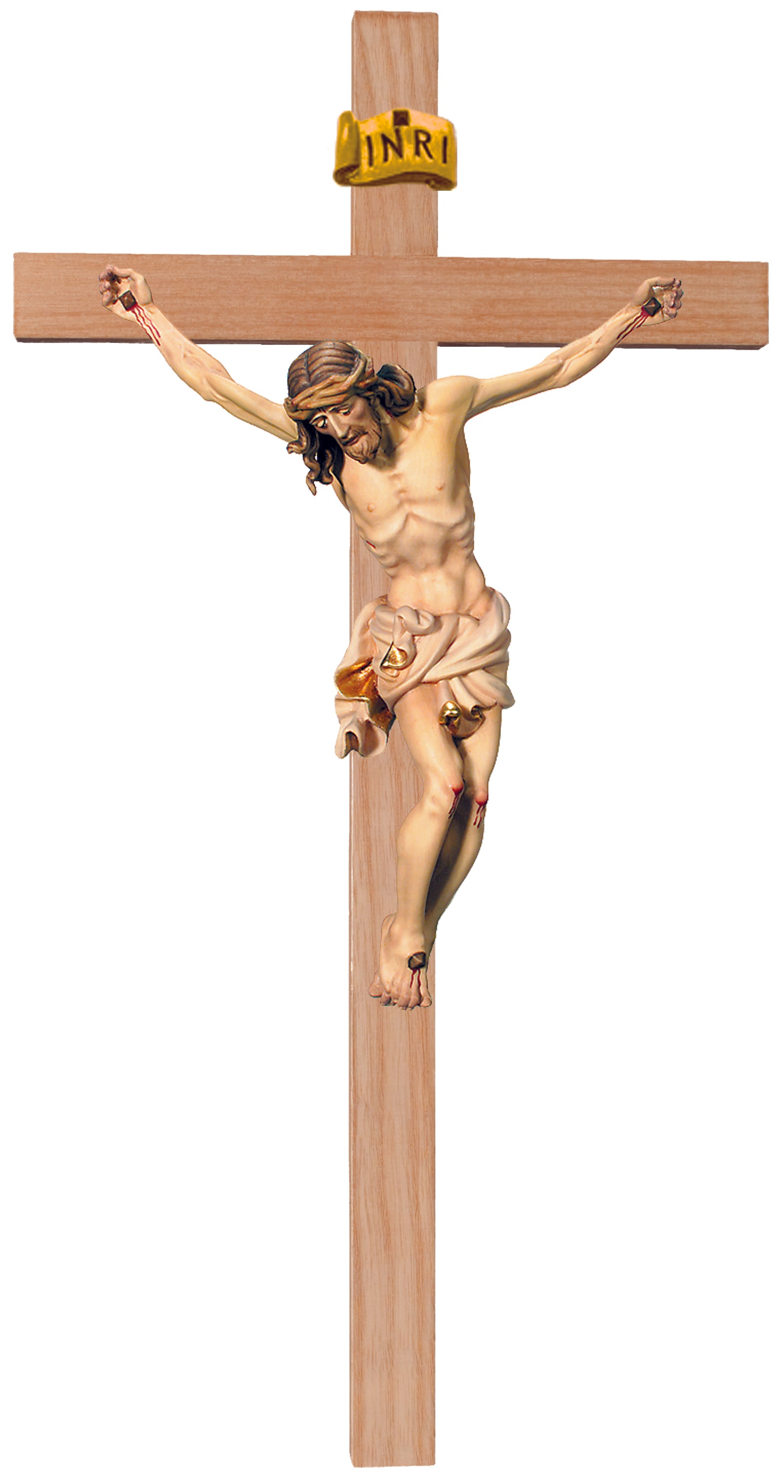 Christus- Körper auf geradem Balken - Blaues Tuch