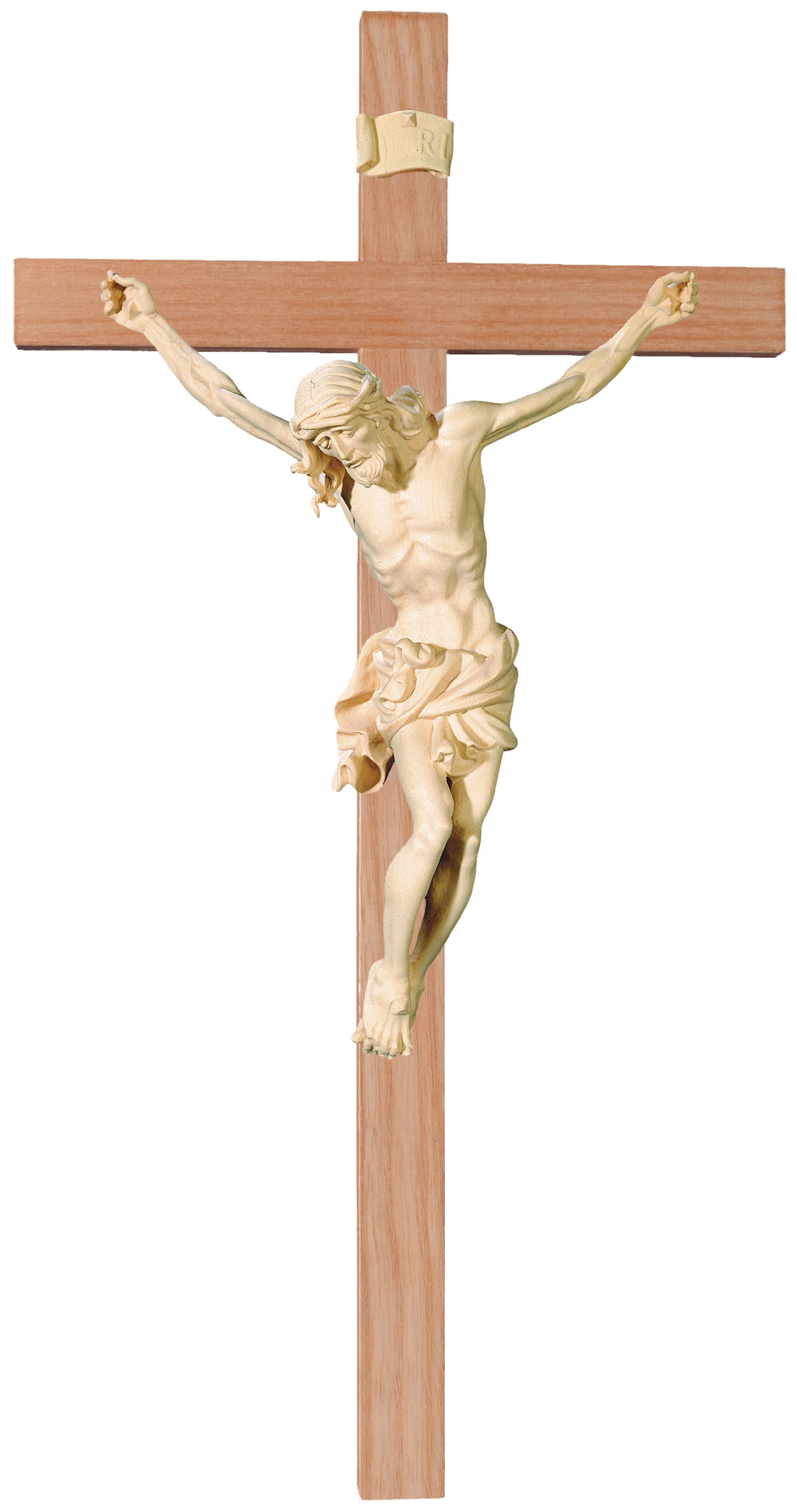 Christus- Körper auf geradem Balken - Blaues Tuch