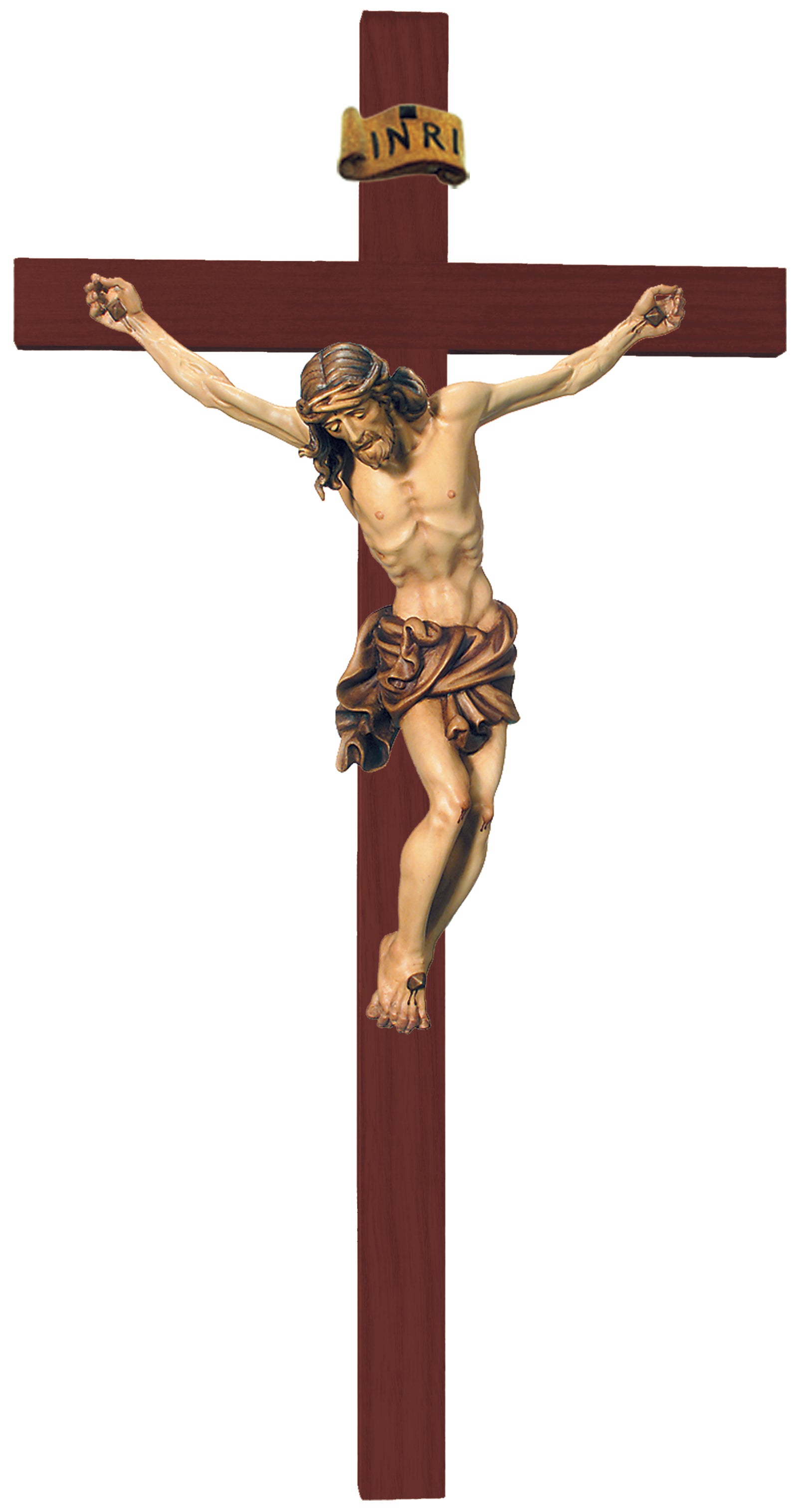 Christuskörper auf geradem Kreuz - Blaues Tuch