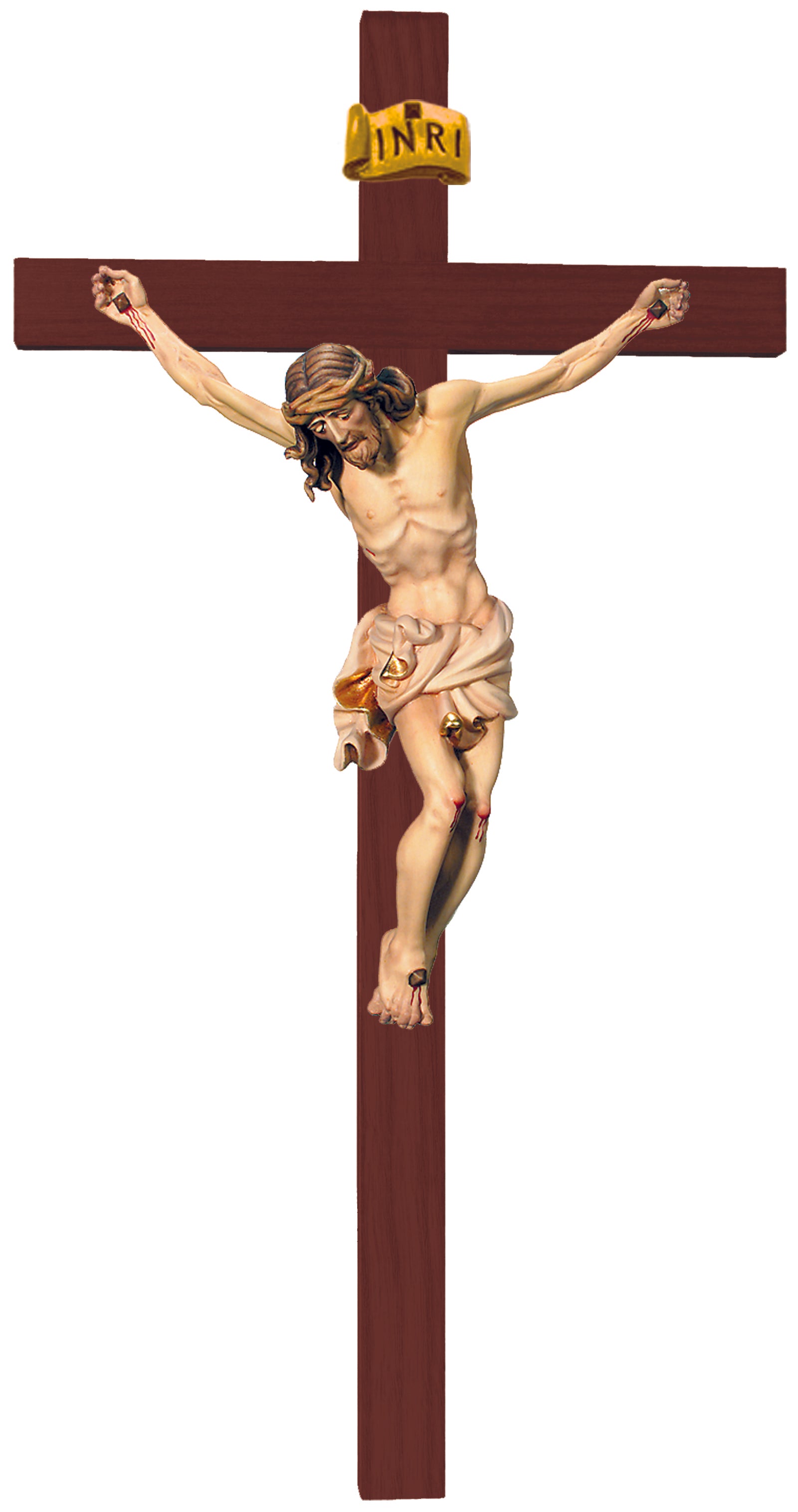 Christuskörper auf geradem Kreuz - Blaues Tuch