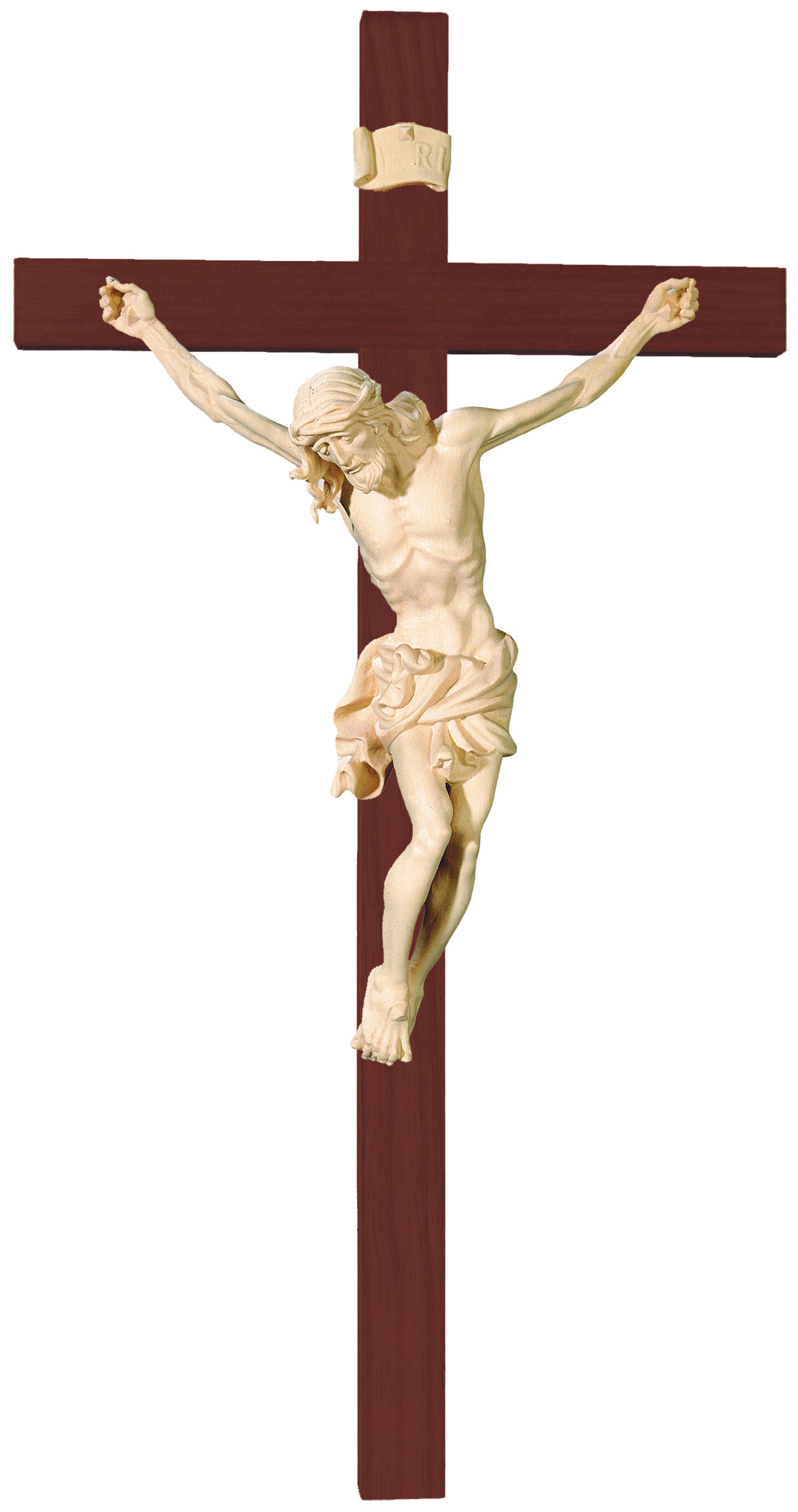 Christuskörper auf geradem Kreuz - Blaues Tuch