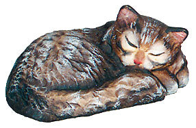 Sleeping Cat carved wood - color