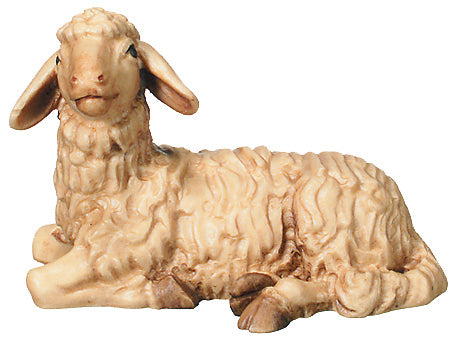 Lying wood carved Sheep - color