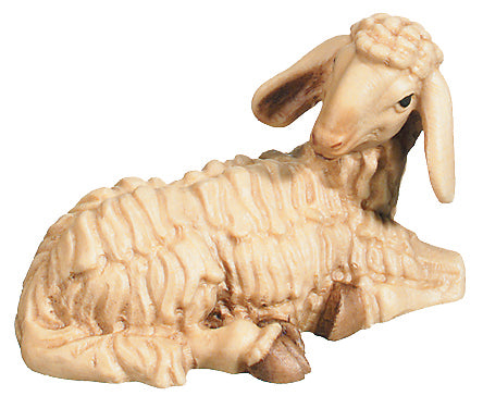 Lying Sheep carved in maple wood - color