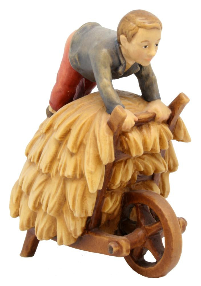 Shepherd boy on cart with hay - color