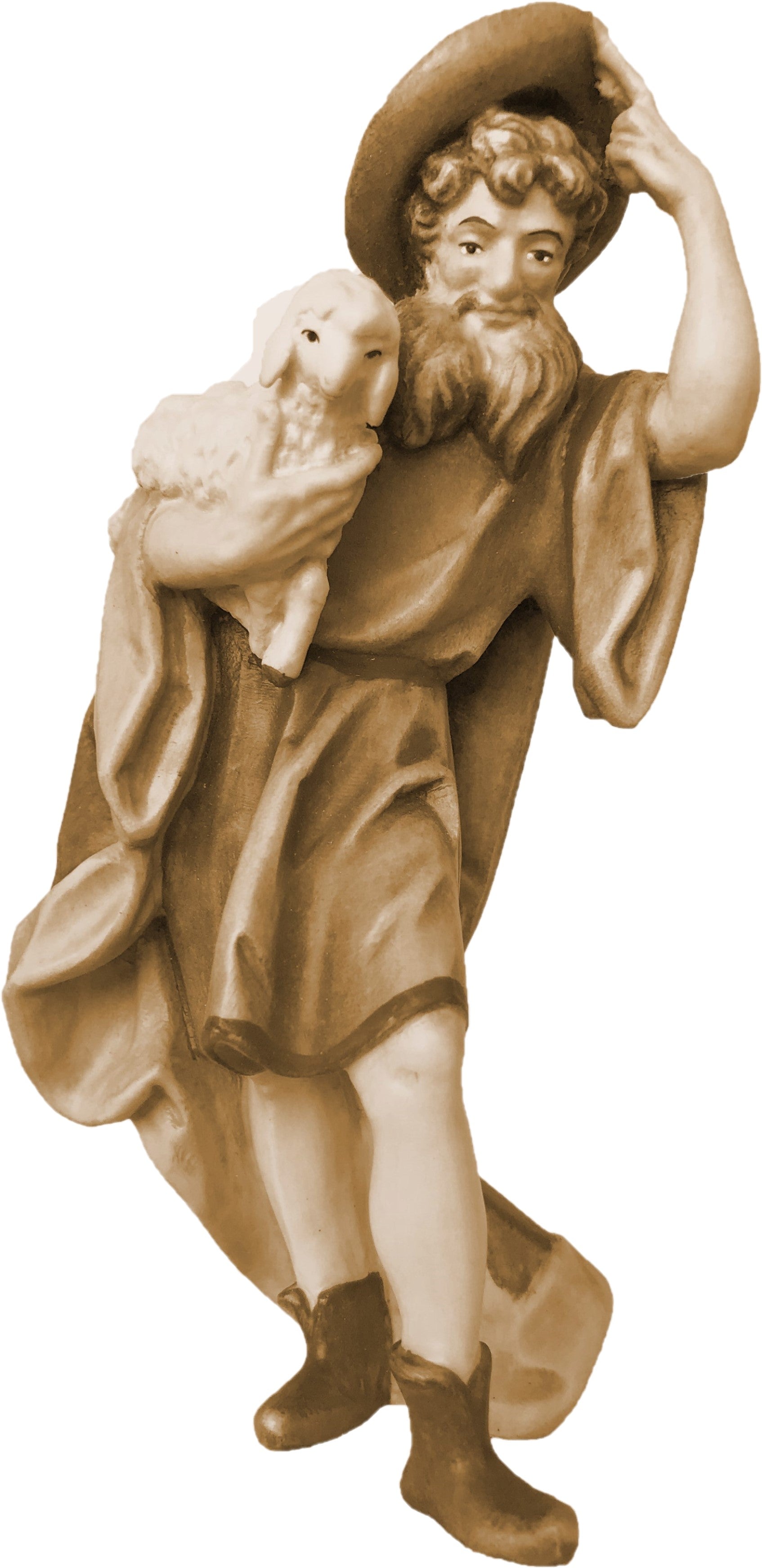 Shepherd with beard, hat and sheep - color