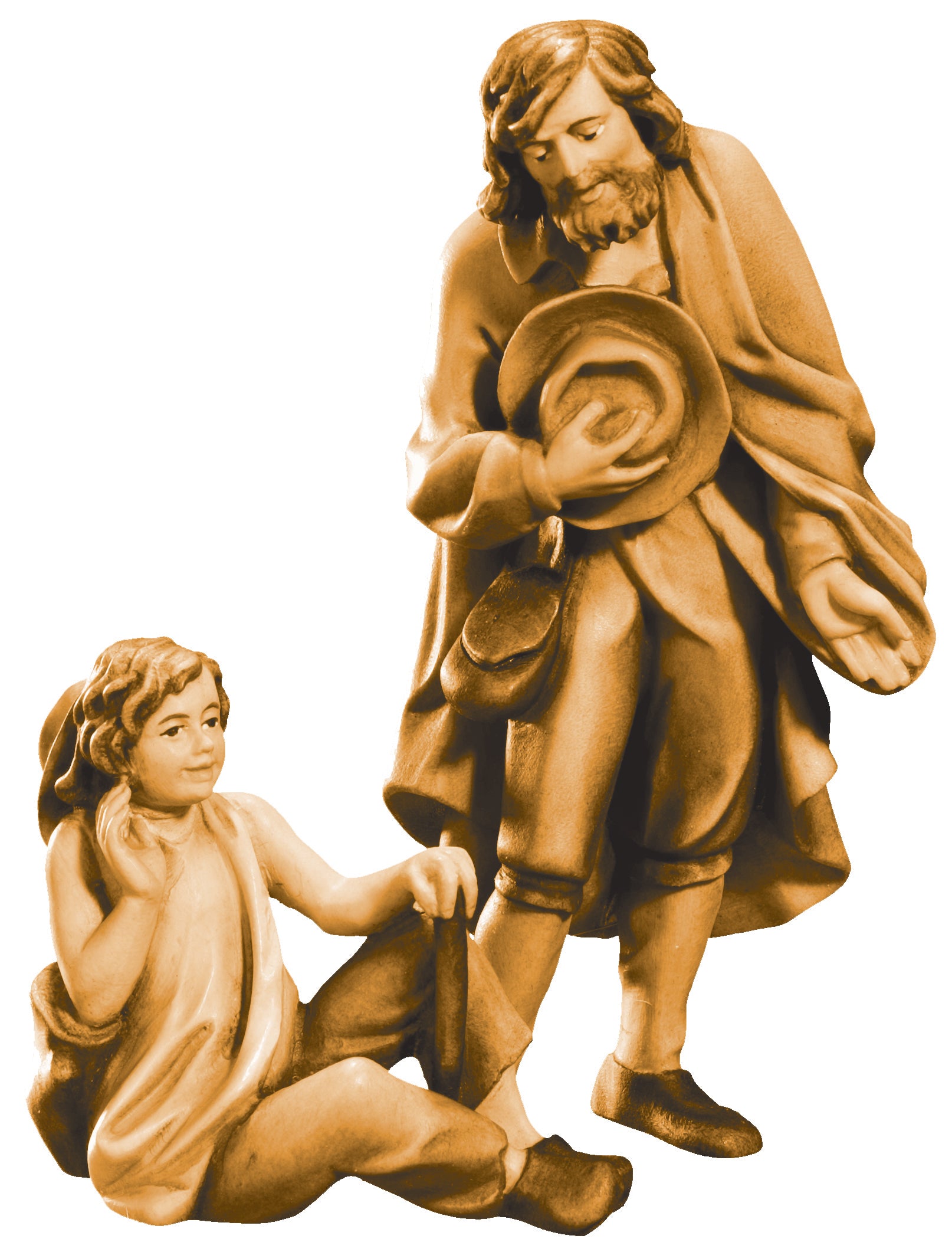 Shepherd with Boy wood carved - color