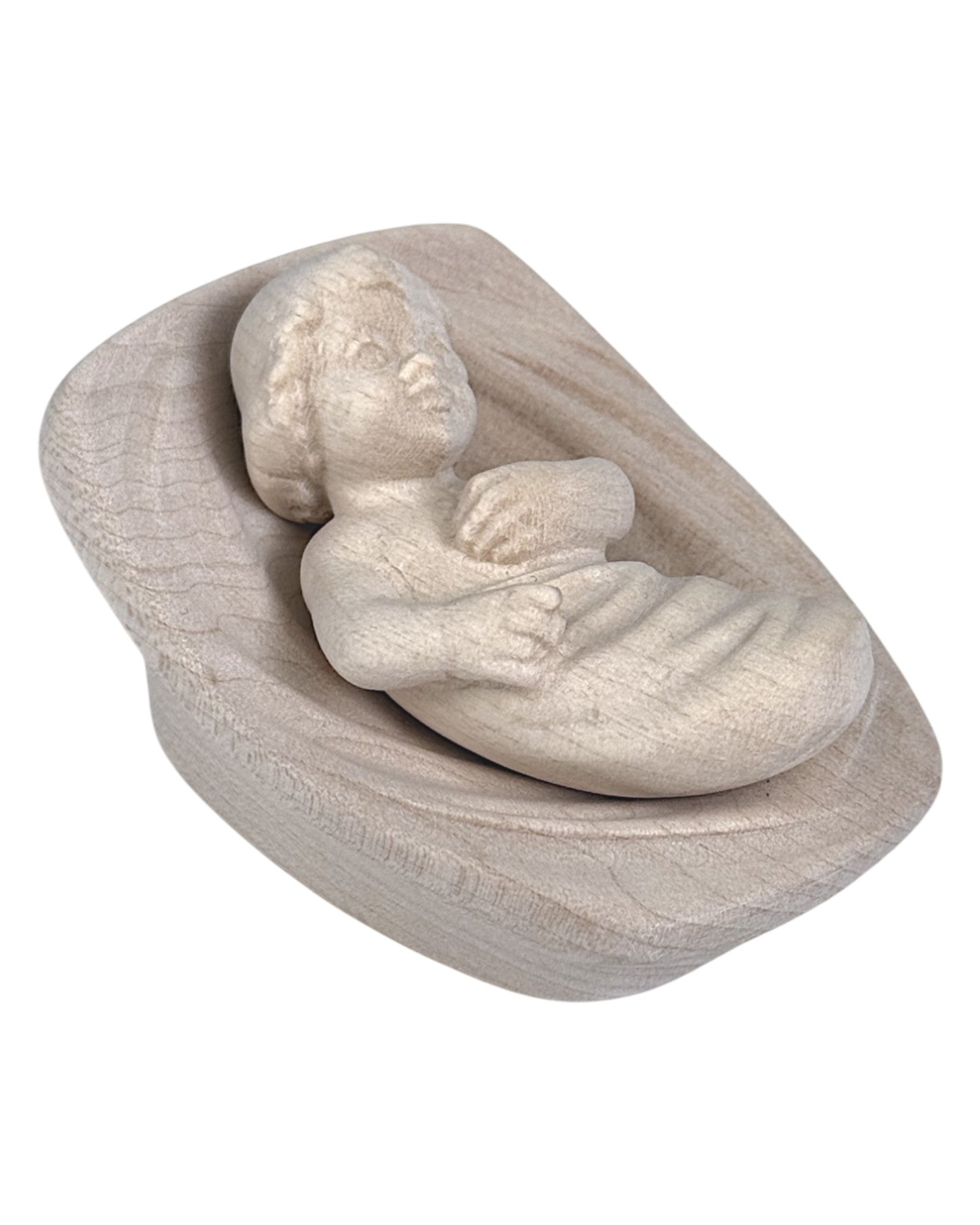 Infant with Cradle wood carved - color