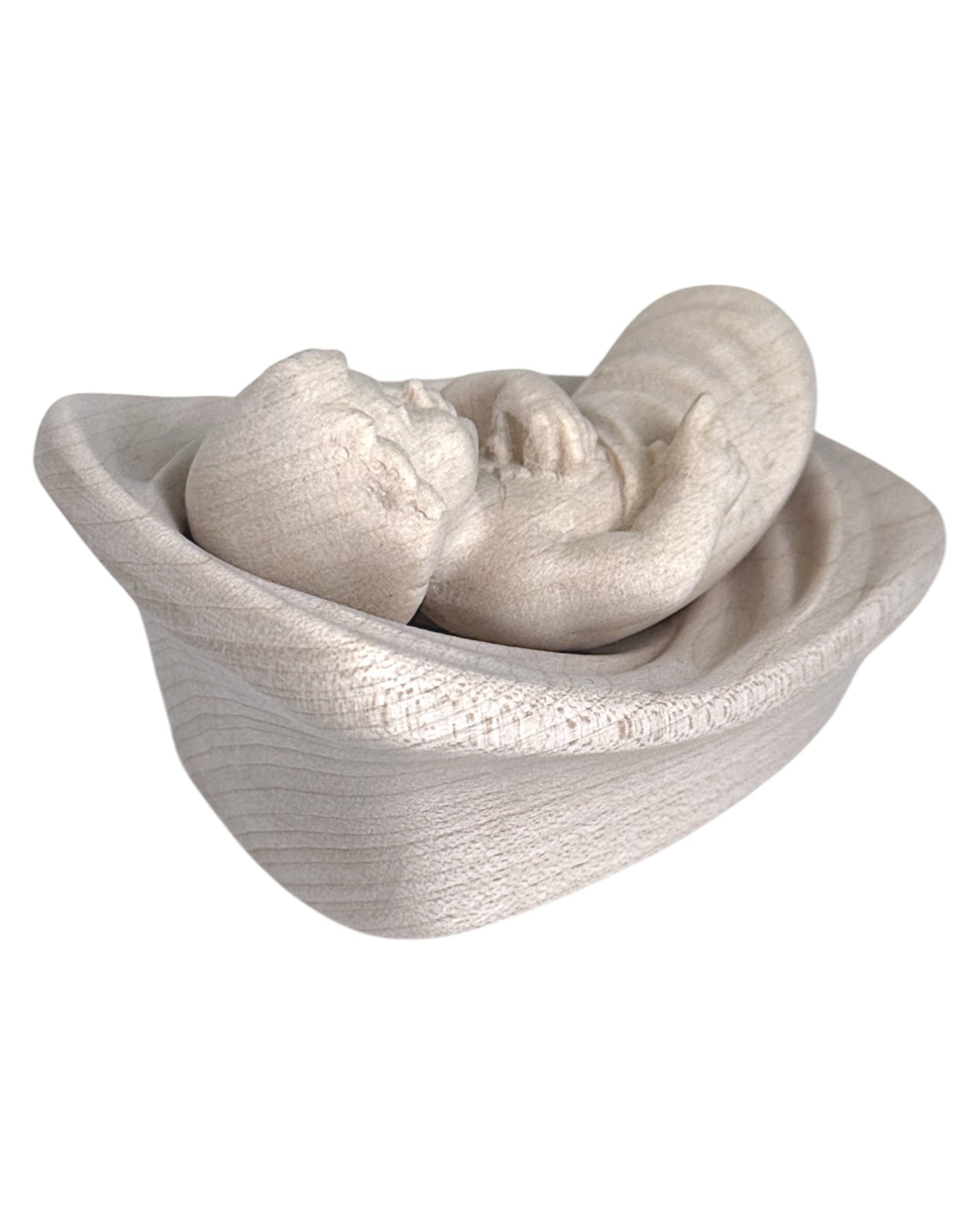 Infant with Cradle wood carved - color