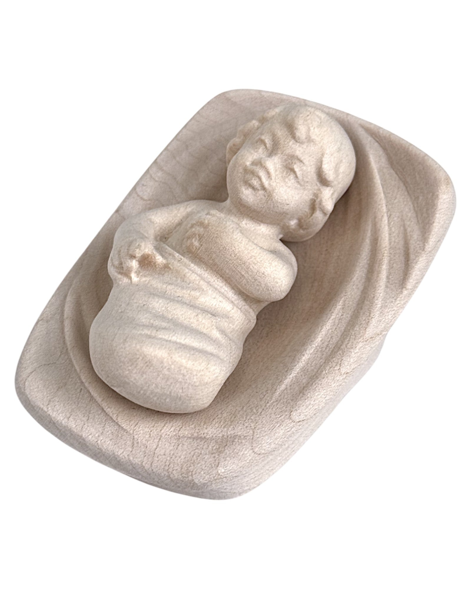 Infant with Cradle wood carved - color