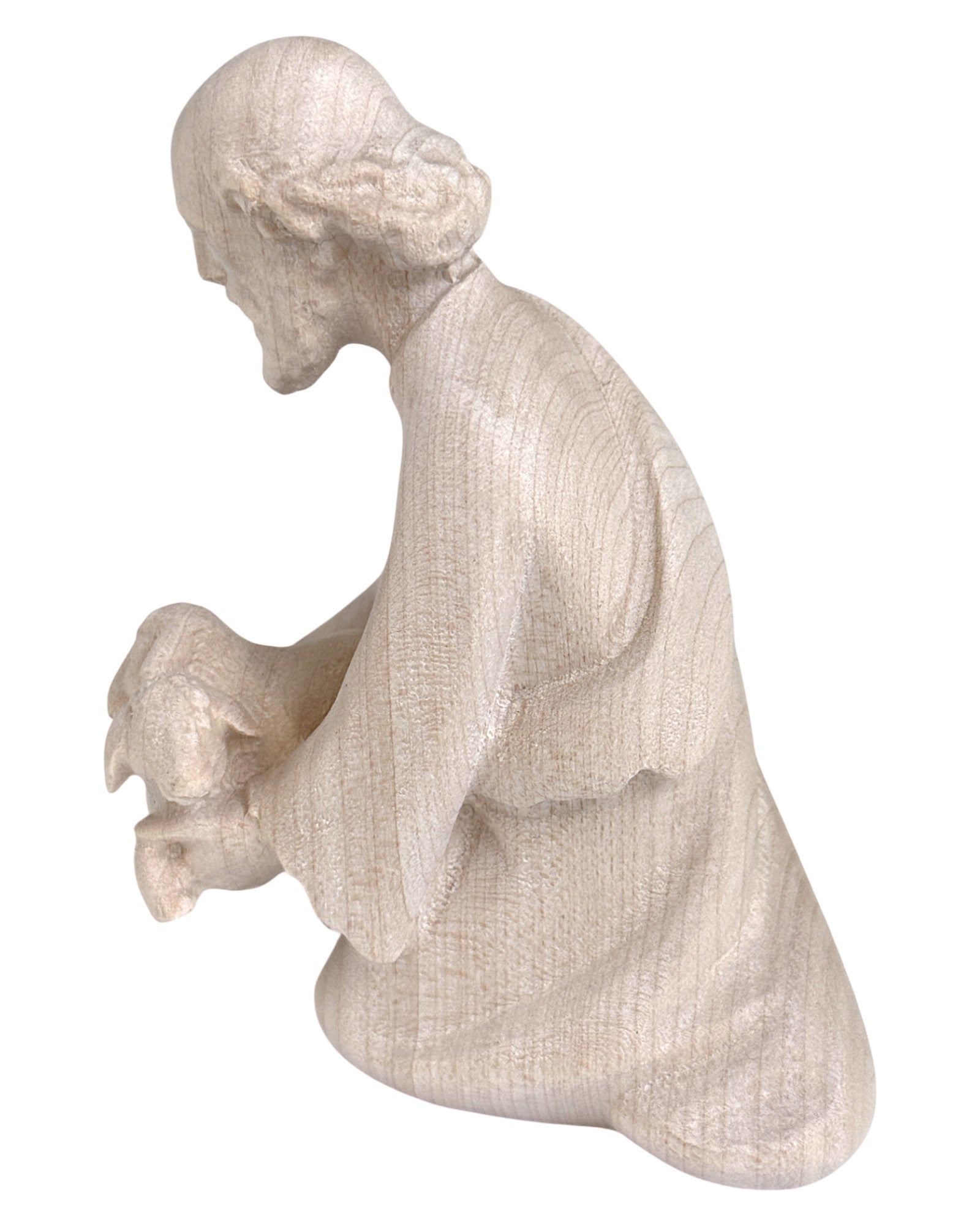 Kneeling Shepherd with Sheep wood carved - color