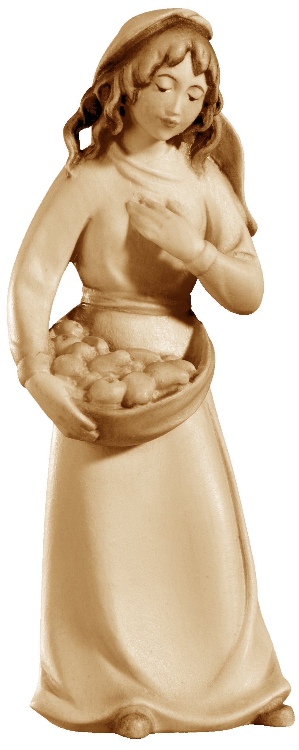 Shepherdess with Fruits wood carved - color