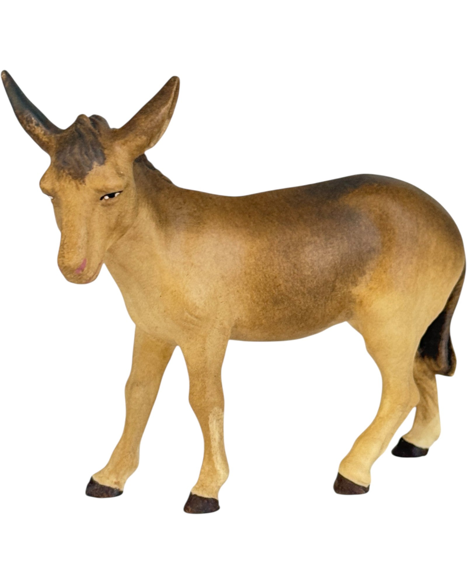 Wood carved set Nativity donkey - color