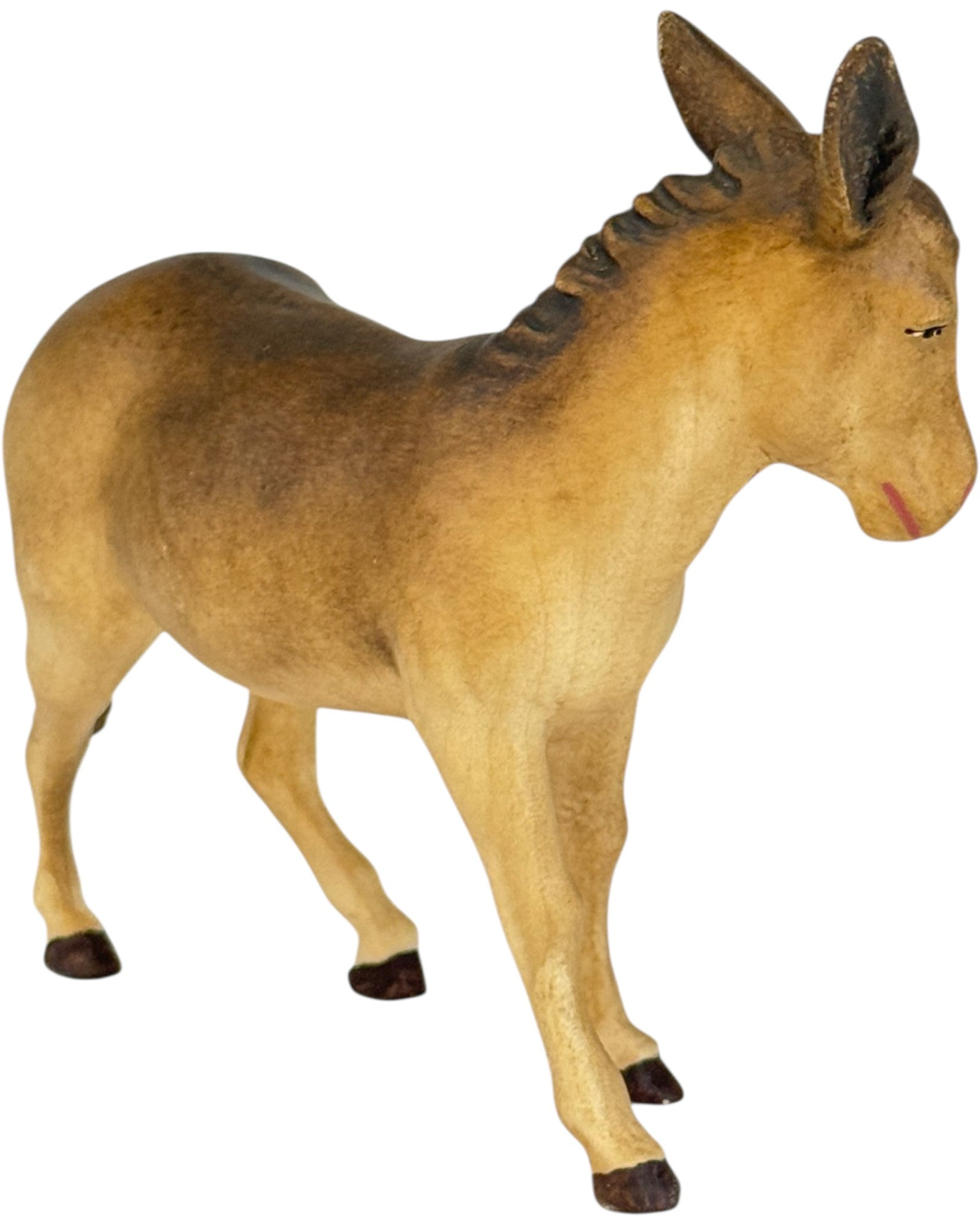 Wood carved set Nativity donkey - color