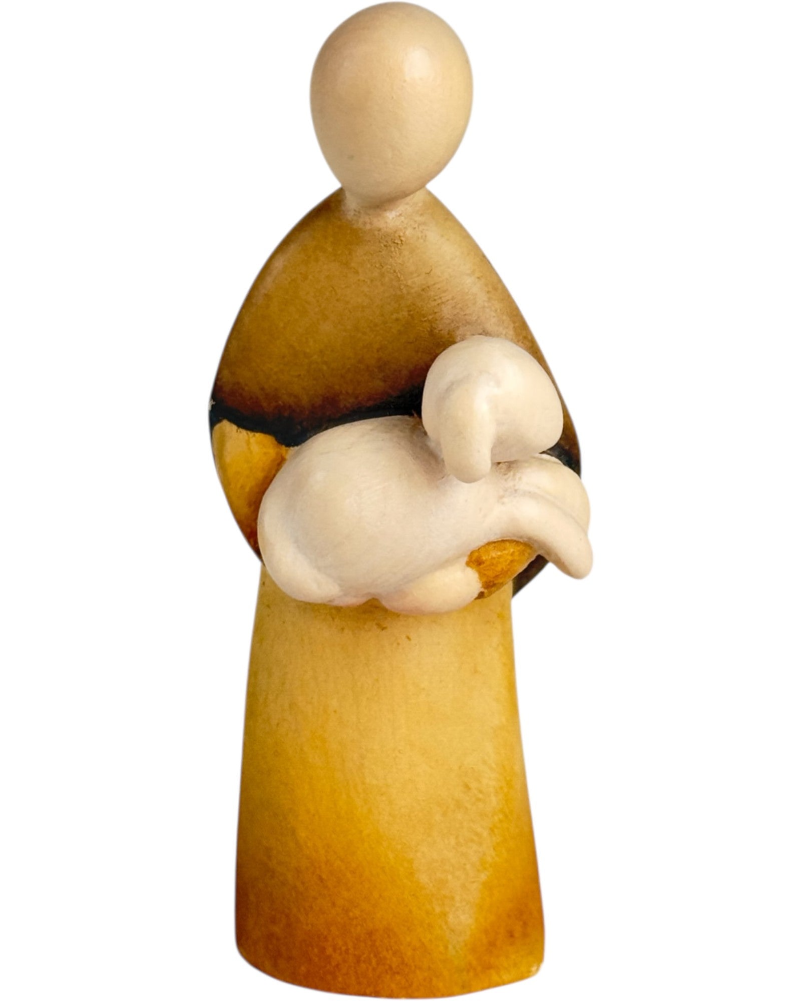 Shepherd with Sheep carved in wood - color