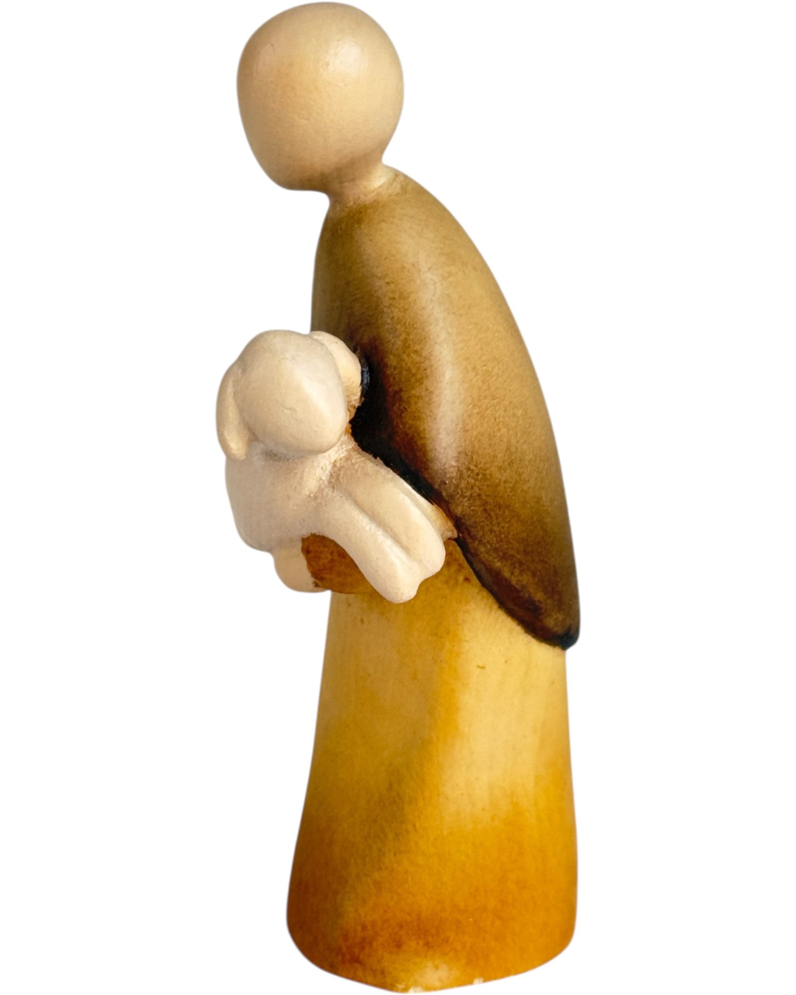 Shepherd with Sheep carved in wood - color