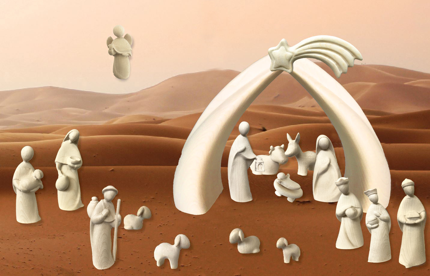 Modern complete wooden nativity scene - color