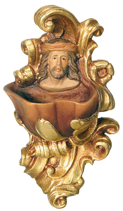 Weihwasser-Kessel mit Relief Christus aus Holz - mit Ölfarben lasiert