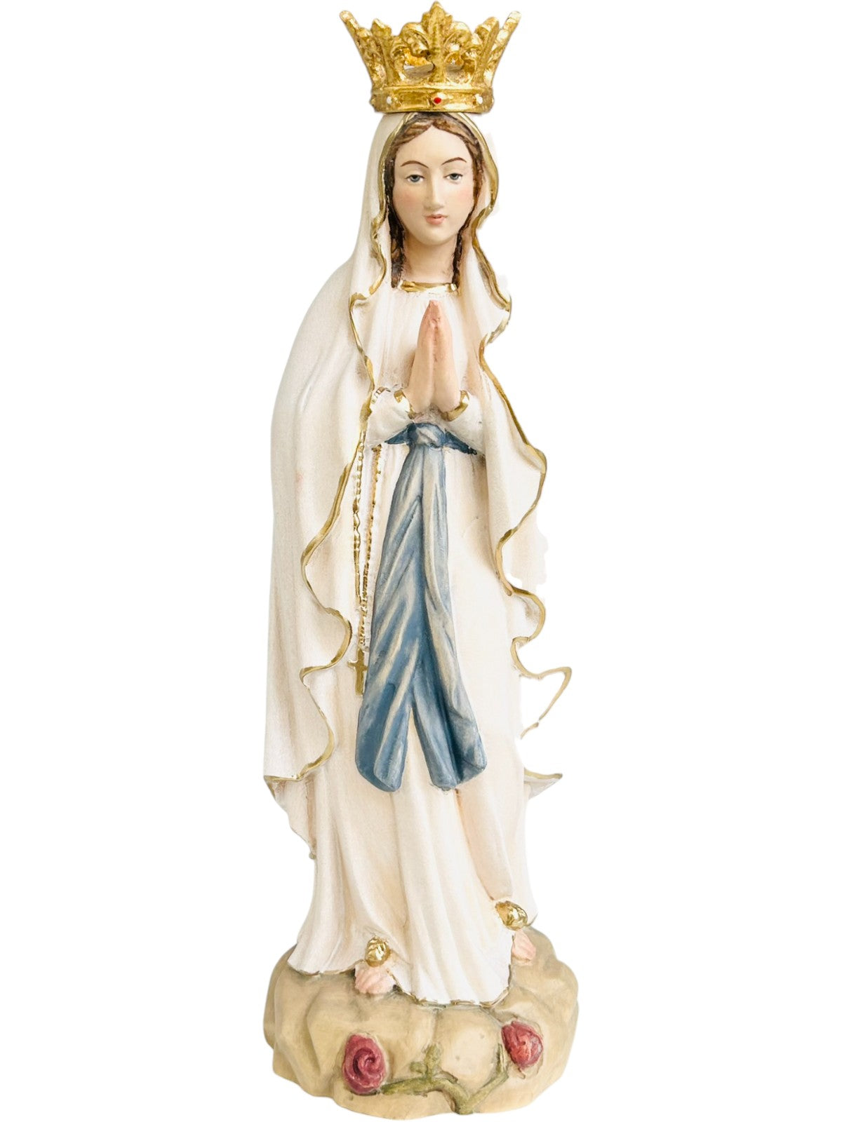 Our Lady of Lourdes with Crown wood statue - color