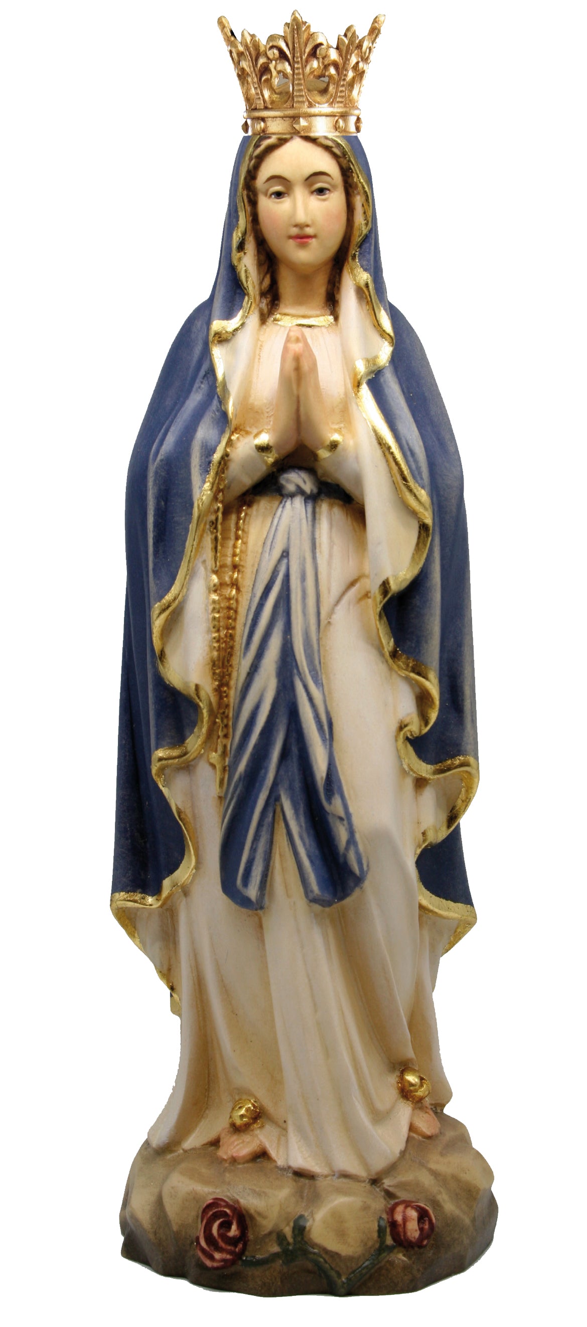 Our Lady of Lourdes with Crown wood statue - color