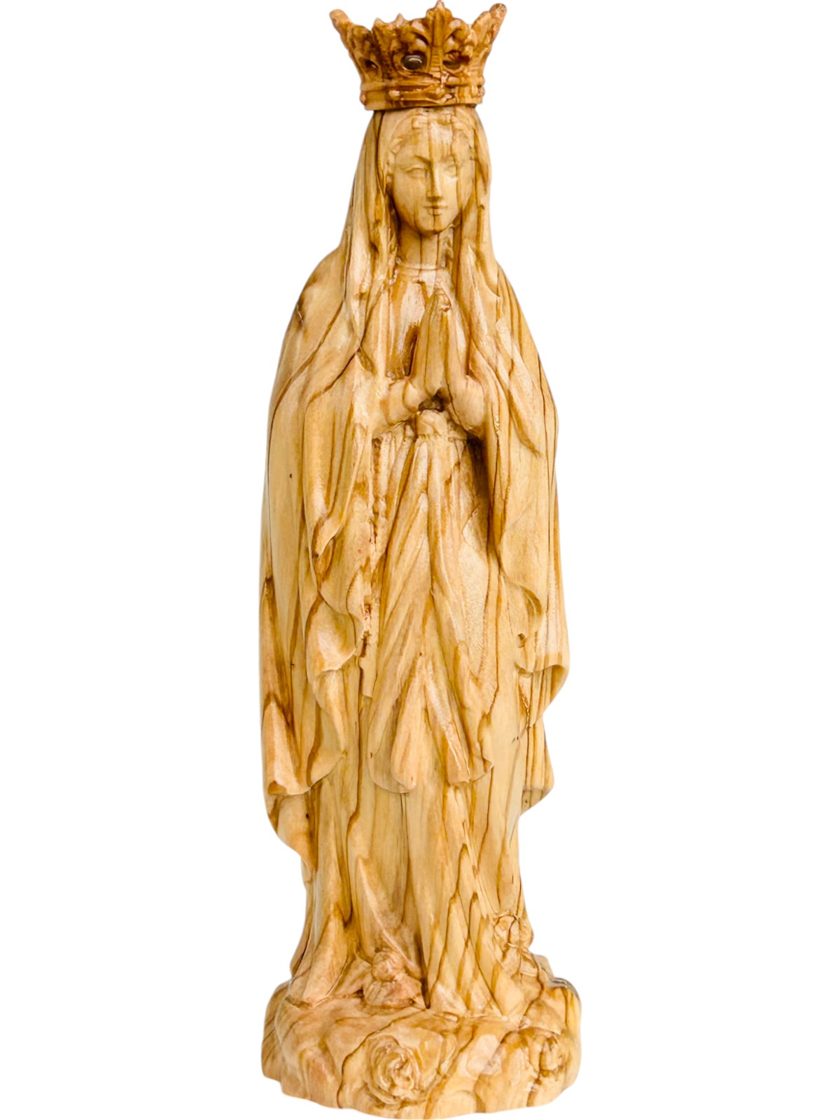Our Lady of Lourdes with Crown wood statue - color