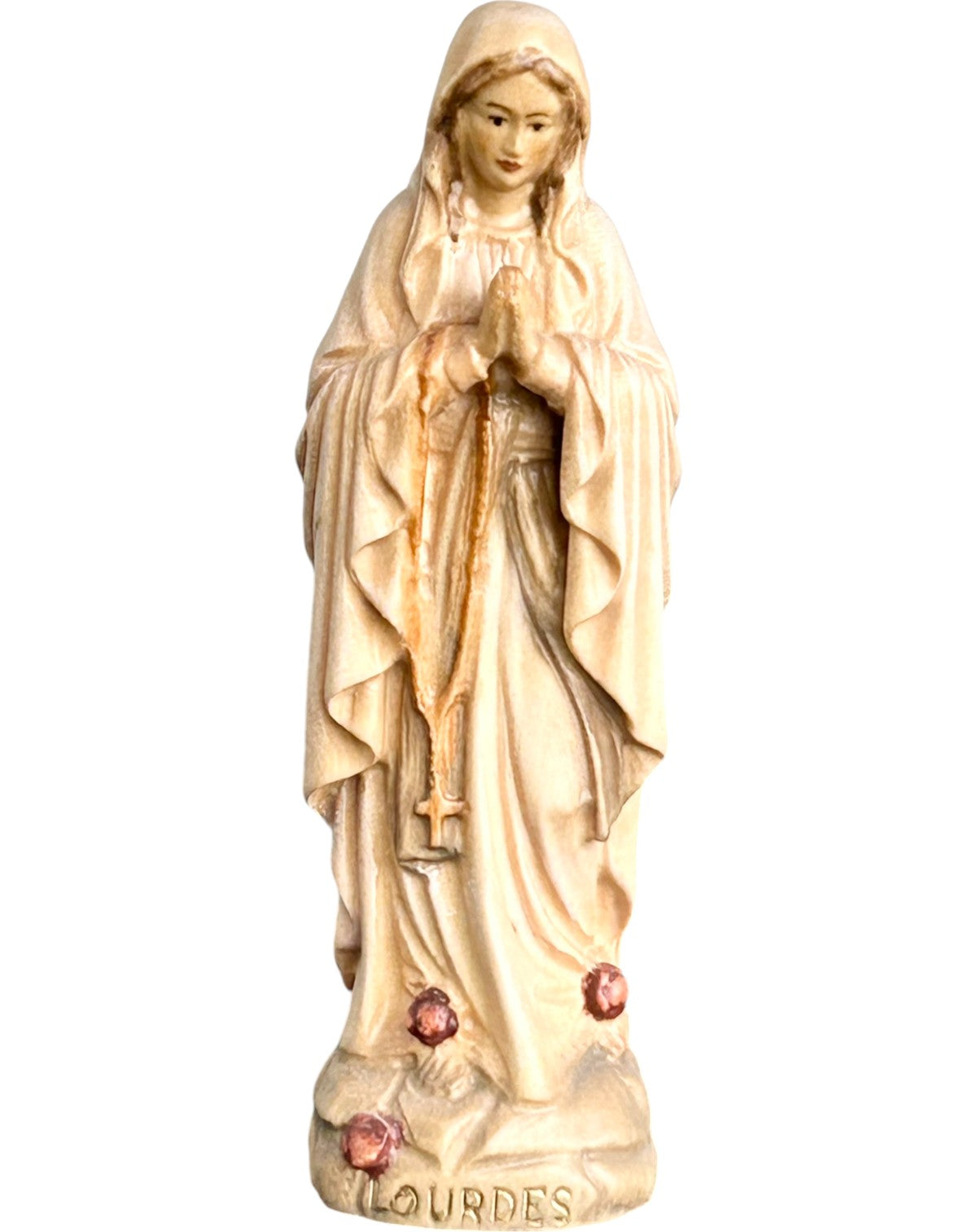 Our Lady of Lourdes wood carved - color