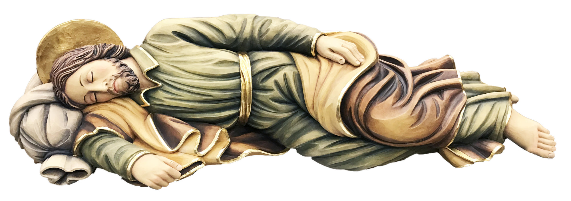Sleeping Saint Joseph wood carved statue - color